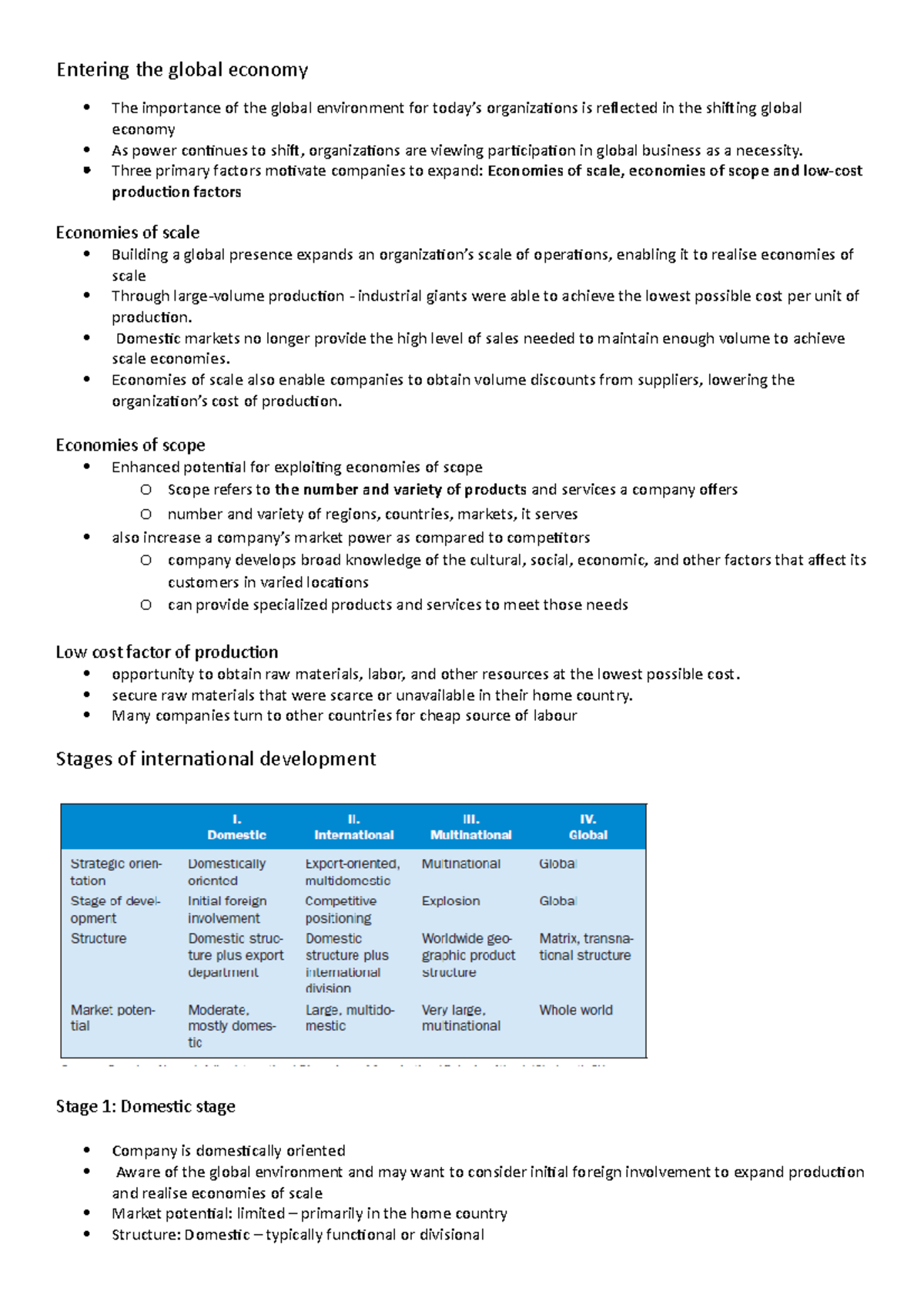 Intro to organisation chapter 6 notes - Entering the global economy The ...