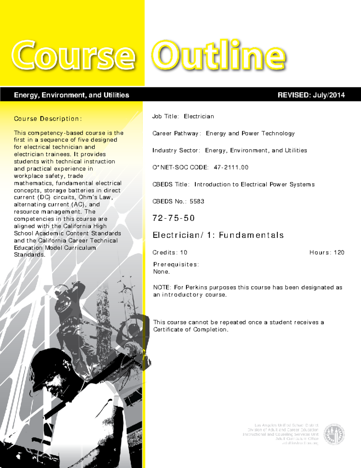Course Outline - Electrician 1 - Fundamentals - Energy, Environment ...