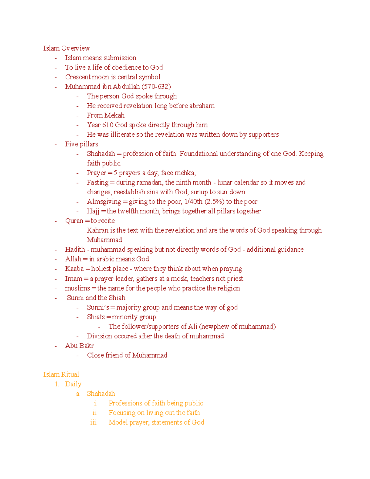 Religious Studies 101 - Islam - Islam Overview - Islam means submission ...