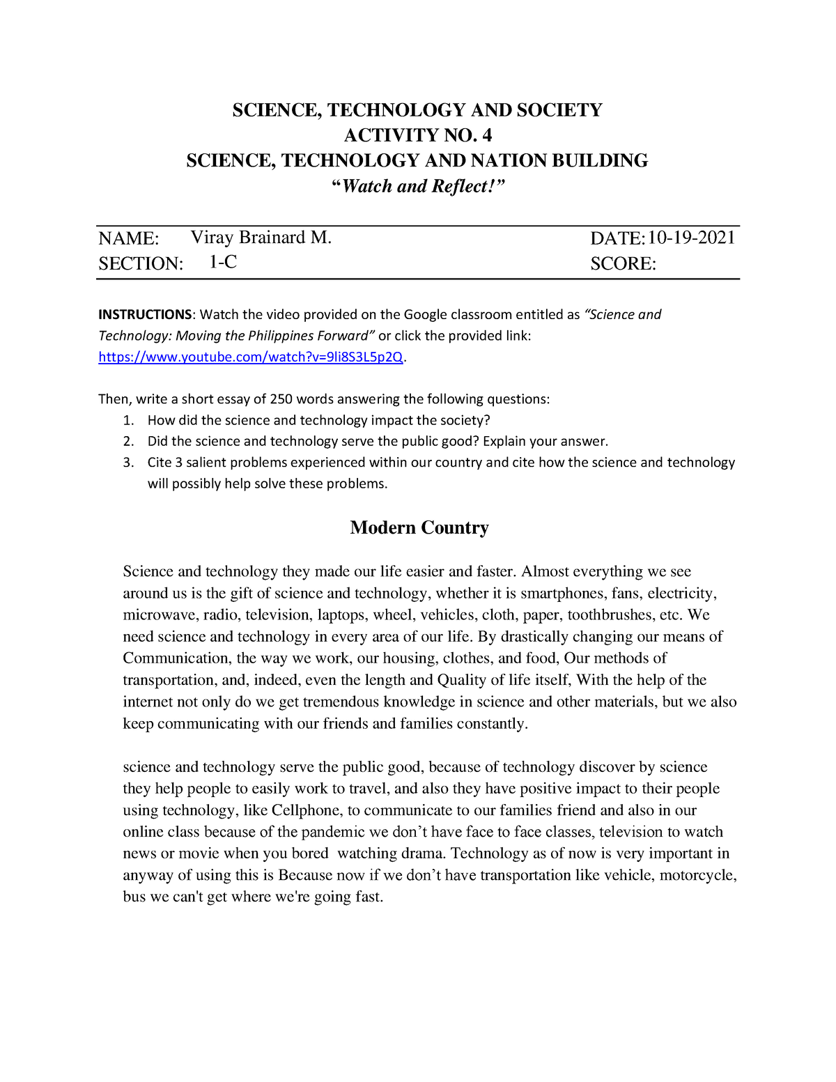 science technology and nation building essay