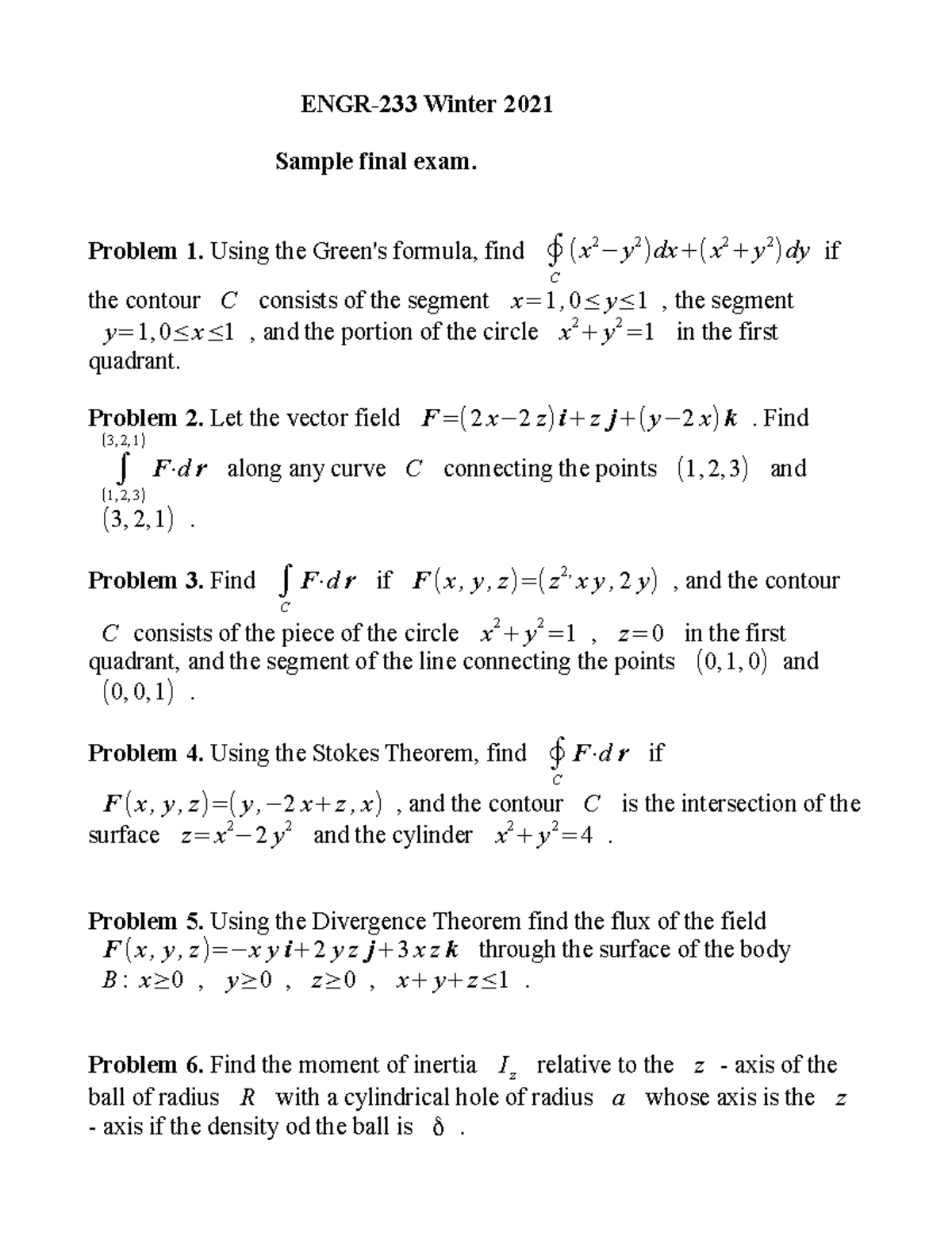 ENGR 233 2021 Winter Final - ENGR-233 Winter 2021 Sample Final Exam ...