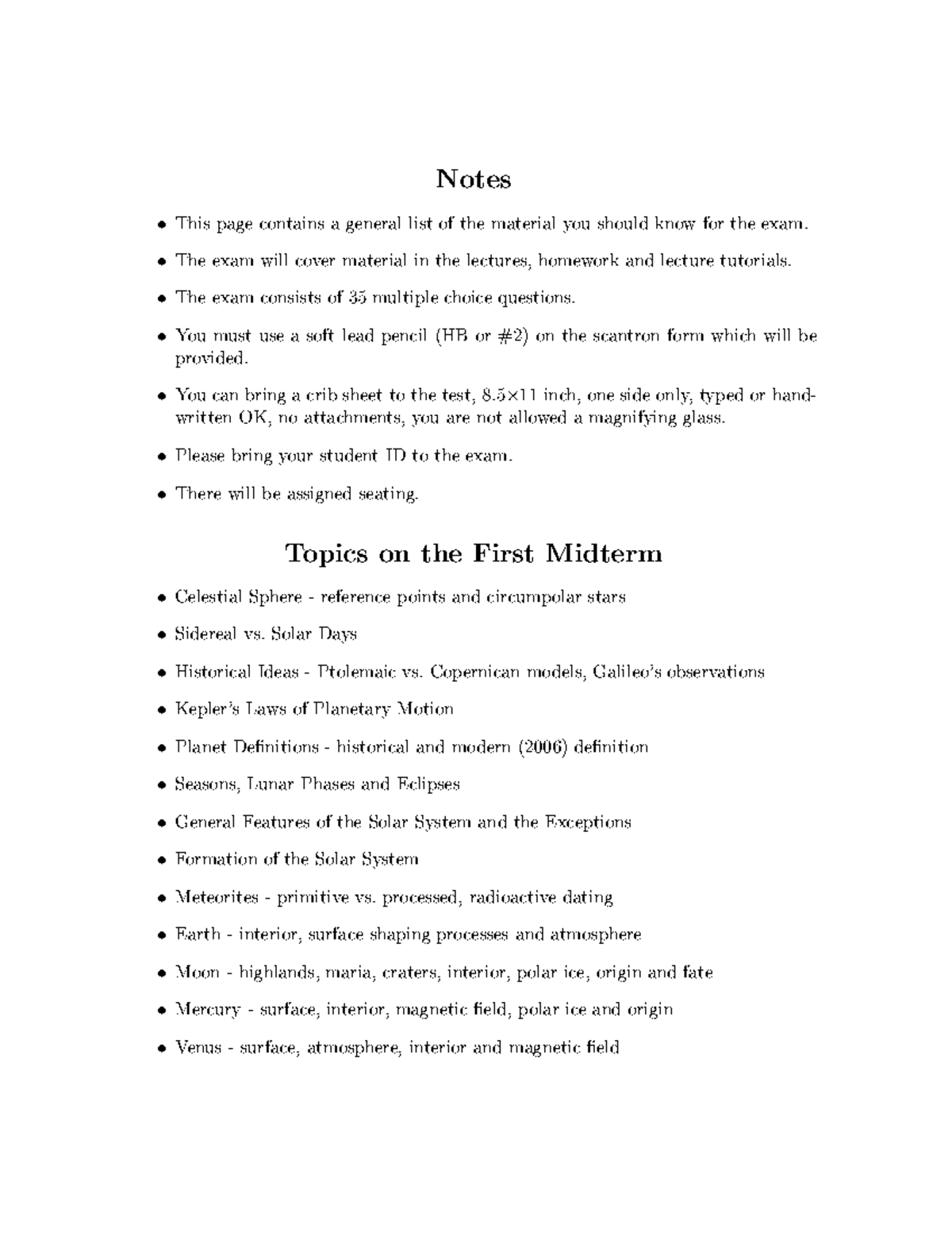 Exam 1 Study Guide #2 - Summary [P] Astronomy - Notes This page ...