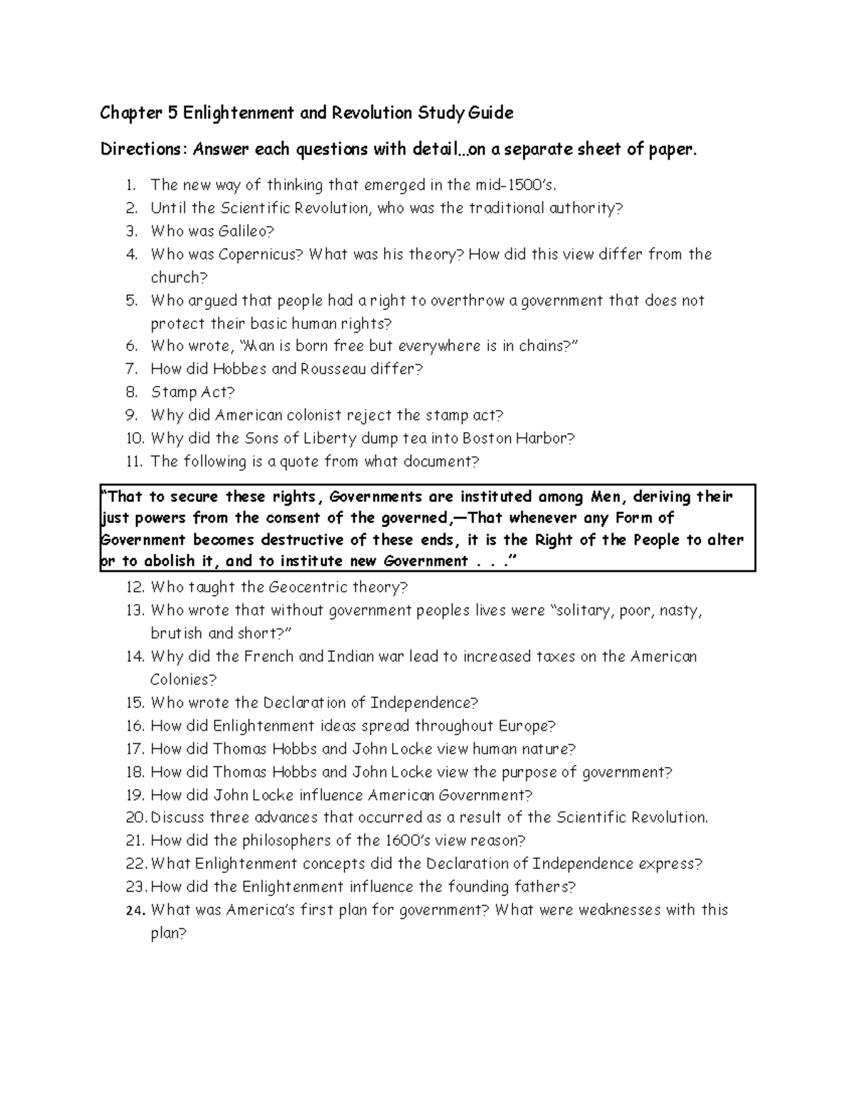 Jeniffer Silvestre - Chapter 5 Enlightenment and Revolution Study Guide ...