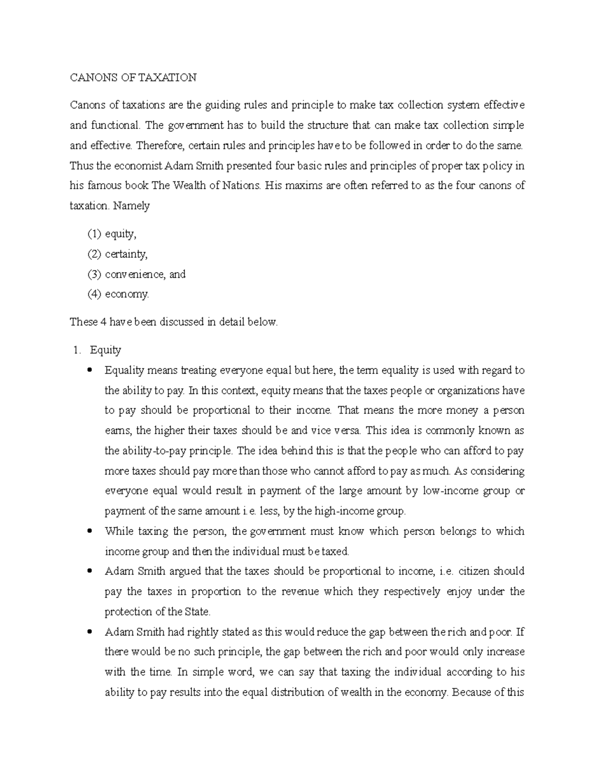 Canons OF Taxation CANONS OF TAXATION Canons of taxations are the