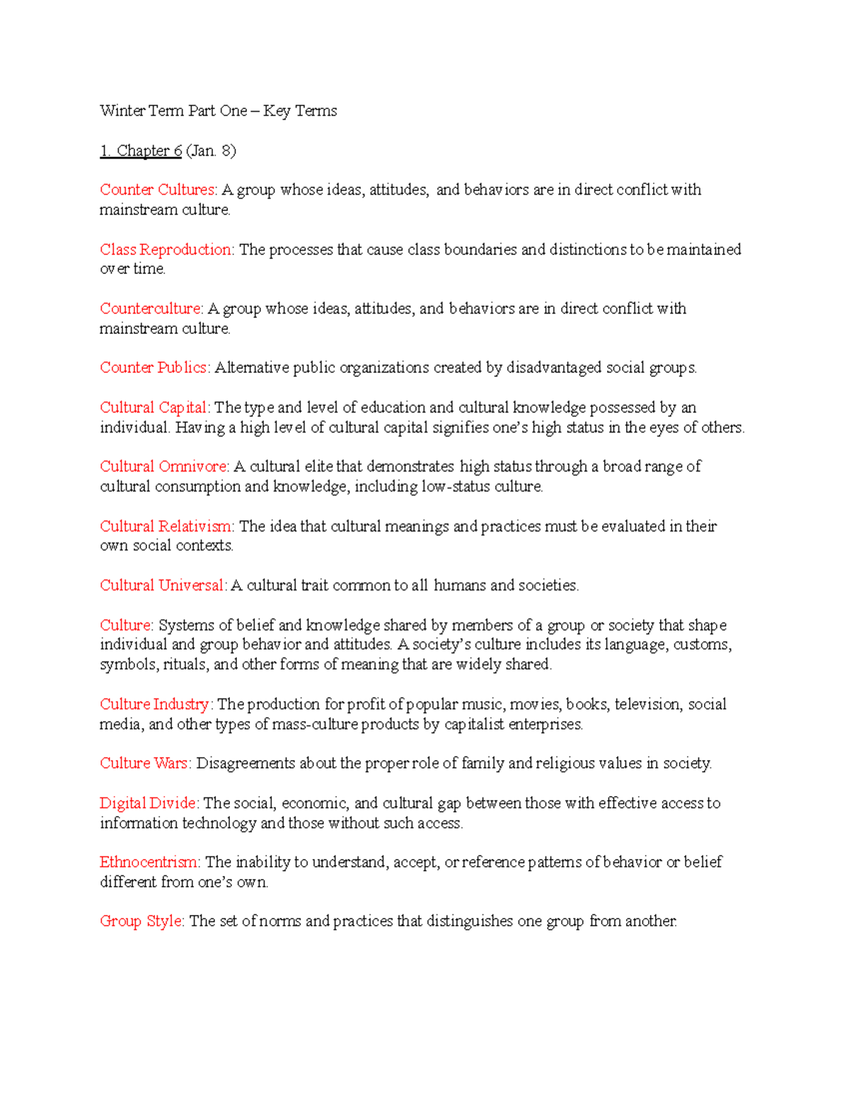 Key Terms - 1. Winter Term - Winter Term Part One – Key Terms Chapter 6 ...
