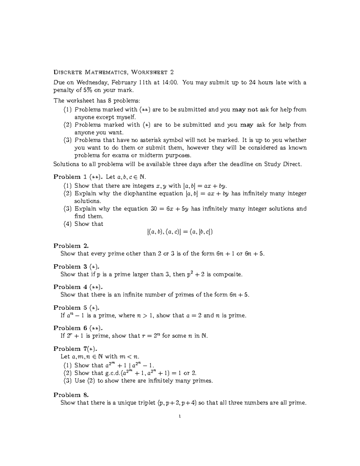 Discrete Mathematics Worksheet 2 - Discrete Mathematics, Worksheet 2 ...