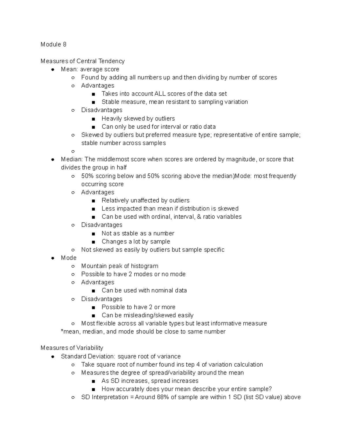 Module 8 - Module 8 Measures of Central Tendency Mean: average score ...