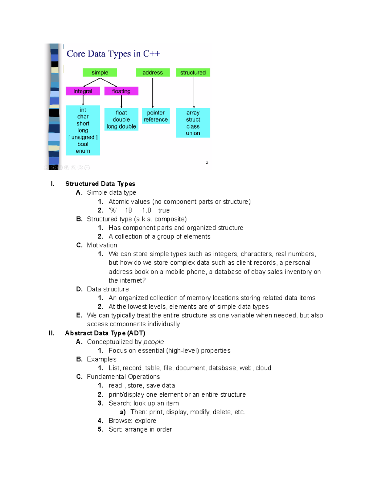 20 structs - I. Structured Data Types A. Simple data type 1. Atomic ...