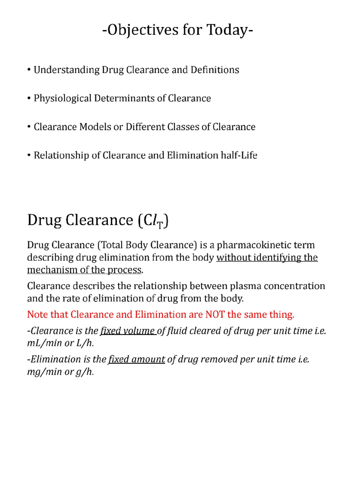 Drug Clearance Pharmacy Studocu