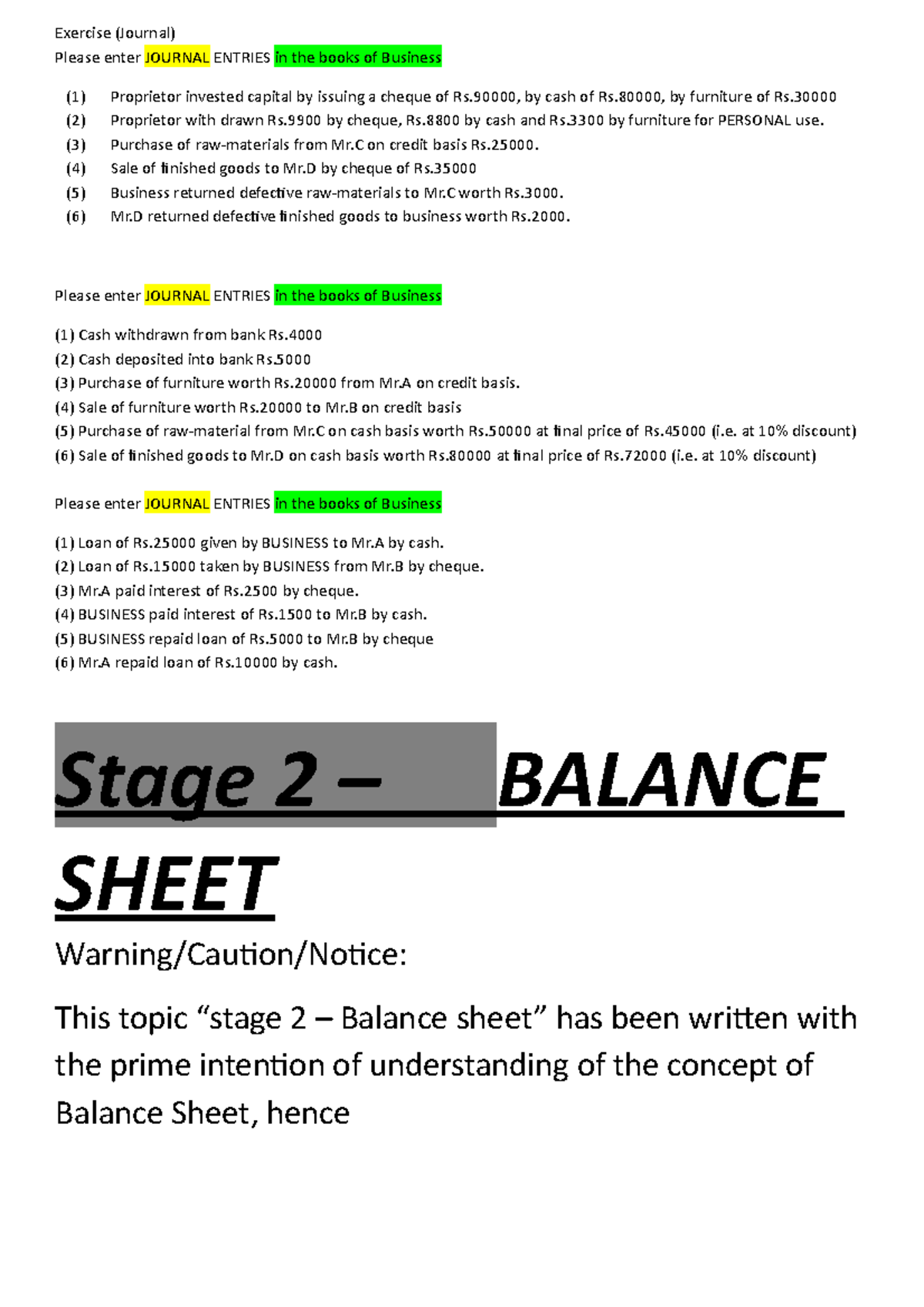 Acc notes 6 - accounts - Exercise (Journal)Please enter JOURNAL ENTRIES ...