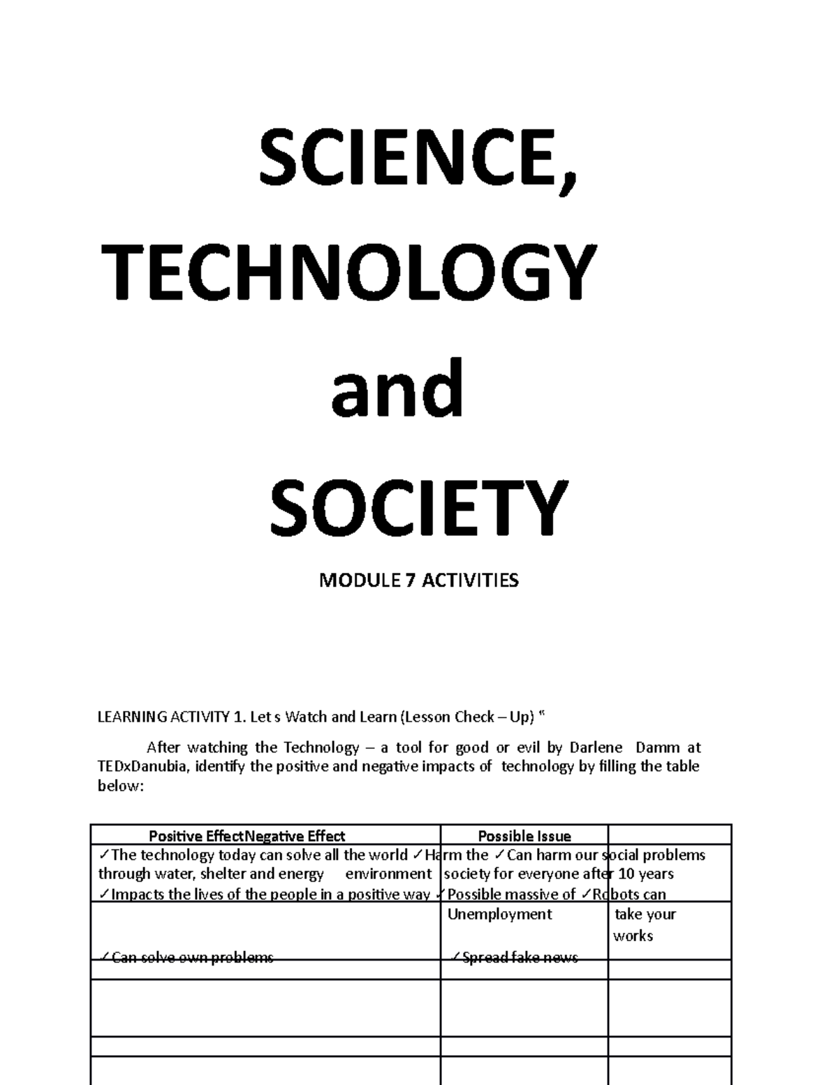 Module 7 Activities - Lecture Notes - SCIENCE, TECHNOLOGY And SOCIETY ...