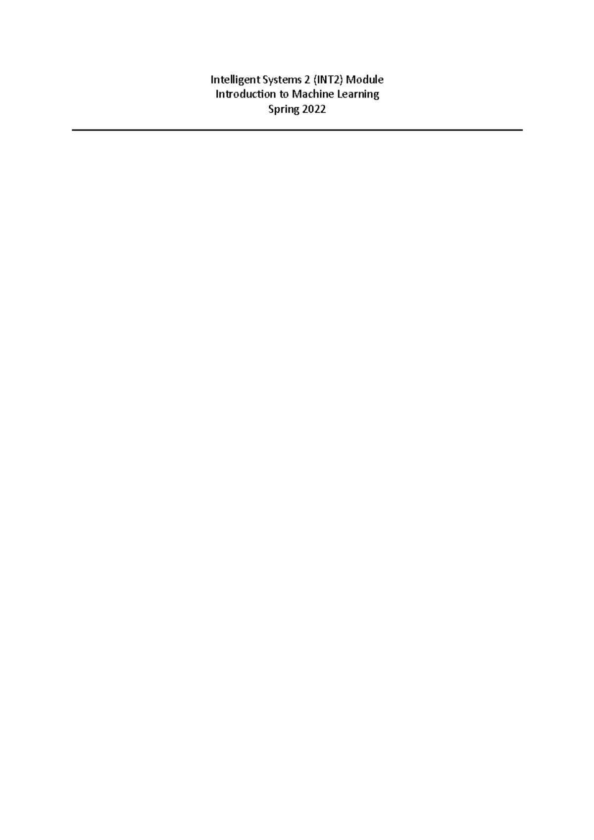 Intelligent Systems 2 - Introduction to Machine Learning - Intelligent ...