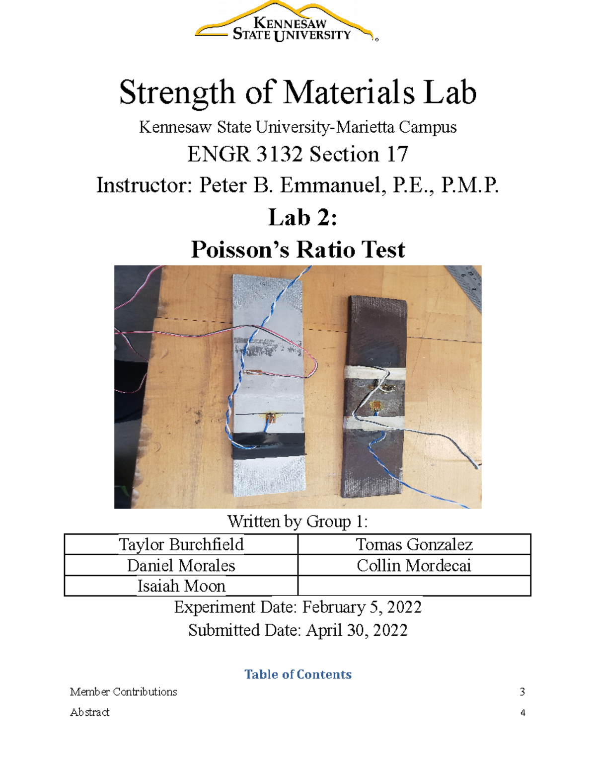 Poisson’s Ratio Test - Strength Of Materials Lab Kennesaw State ...