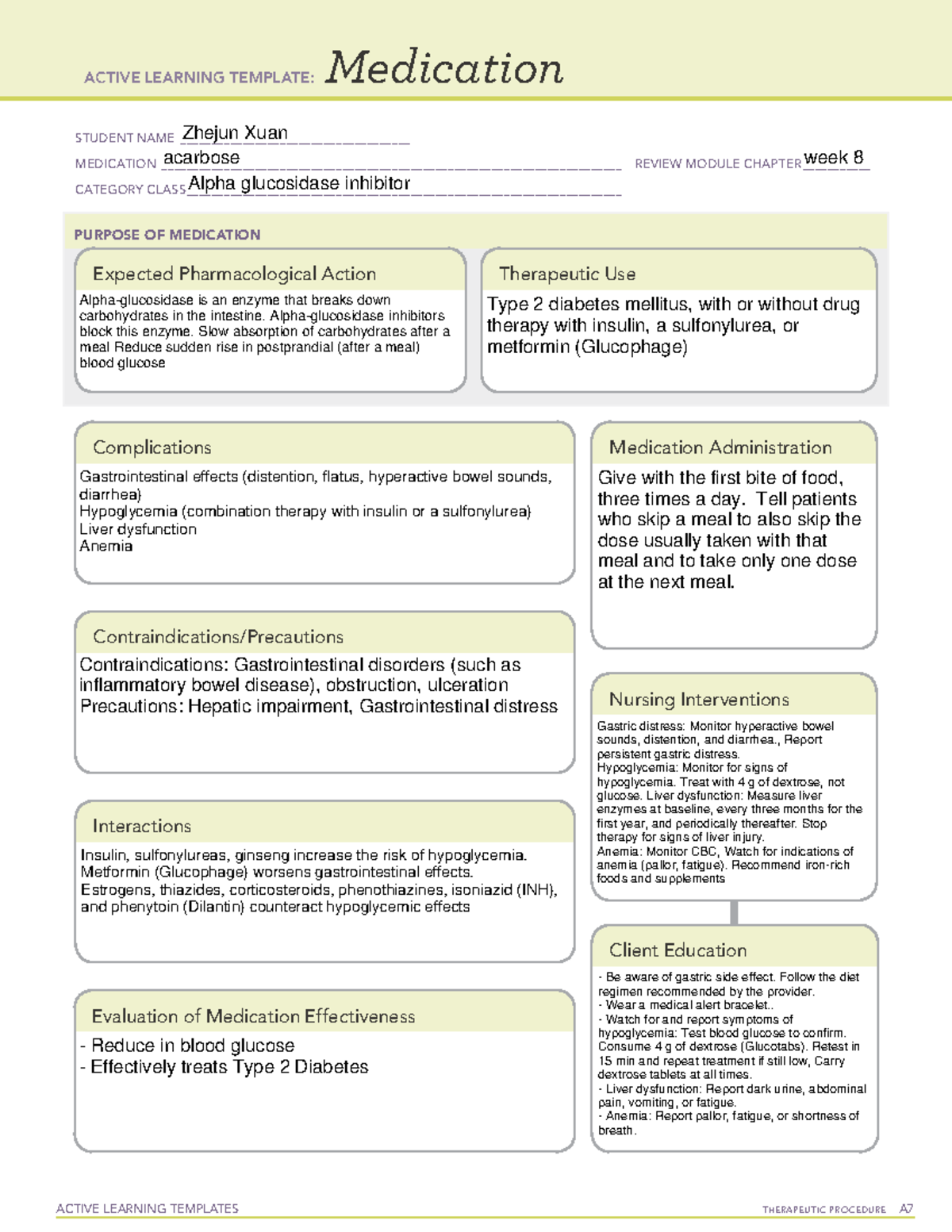 Acarbose - Med Card - ACTIVE LEARNING TEMPLATES THERAPEUTIC PROCEDURE A ...