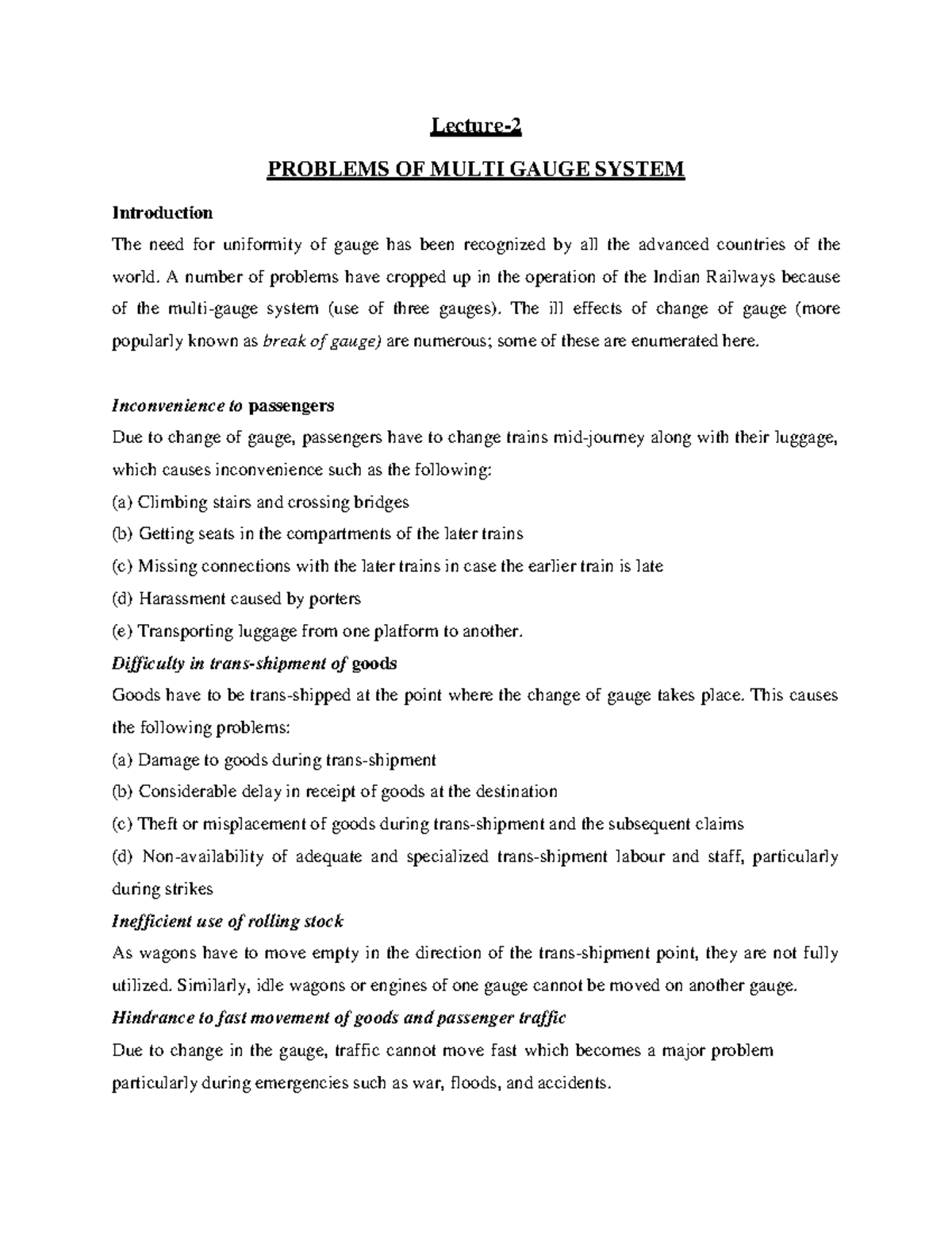 Problems OF Multi Gauge System Introduction Lecture PROBLEMS OF MULTI GAUGE SYSTEM The need