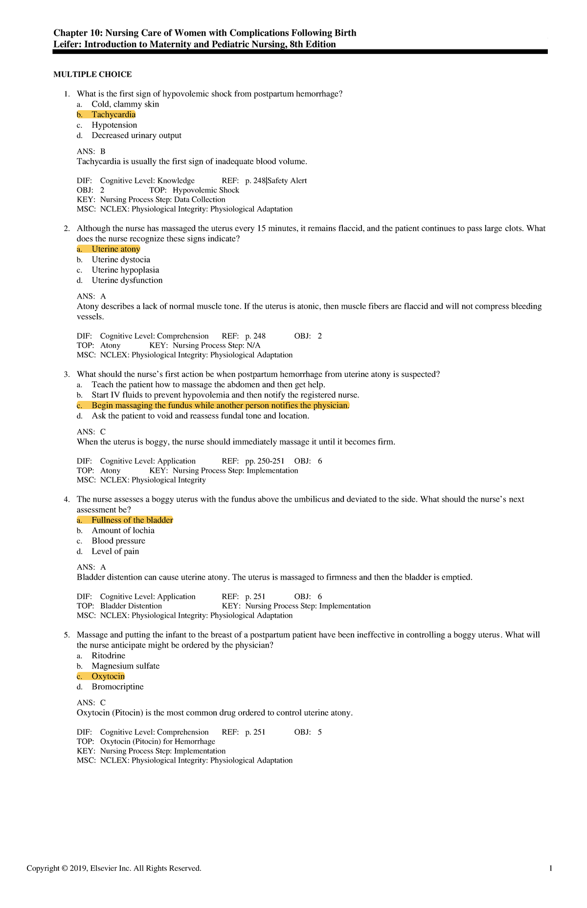 Exam View - Chapter 10 - Chapter 10: Nursing Care Of Women With ...