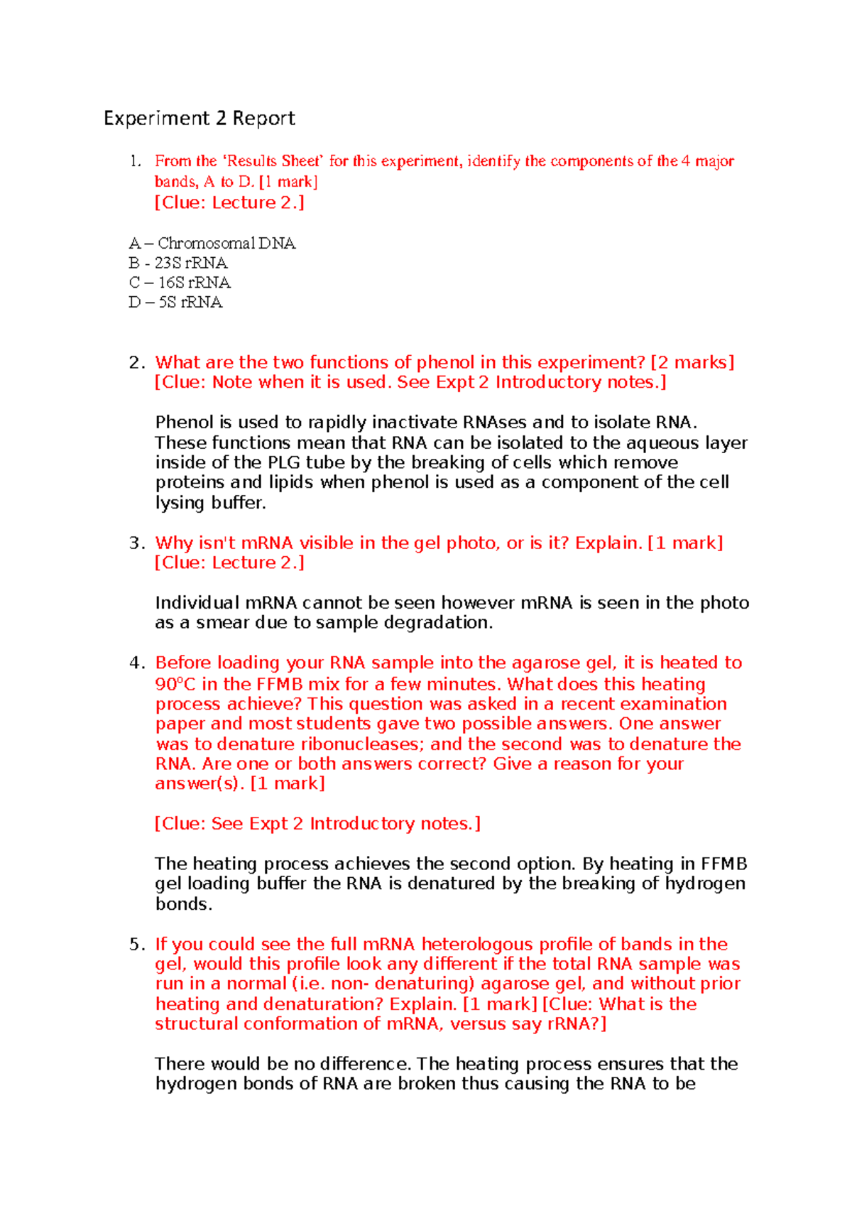 Experiment 2 Report - Experiment 2 Report From The ‘Results Sheet’ For ...