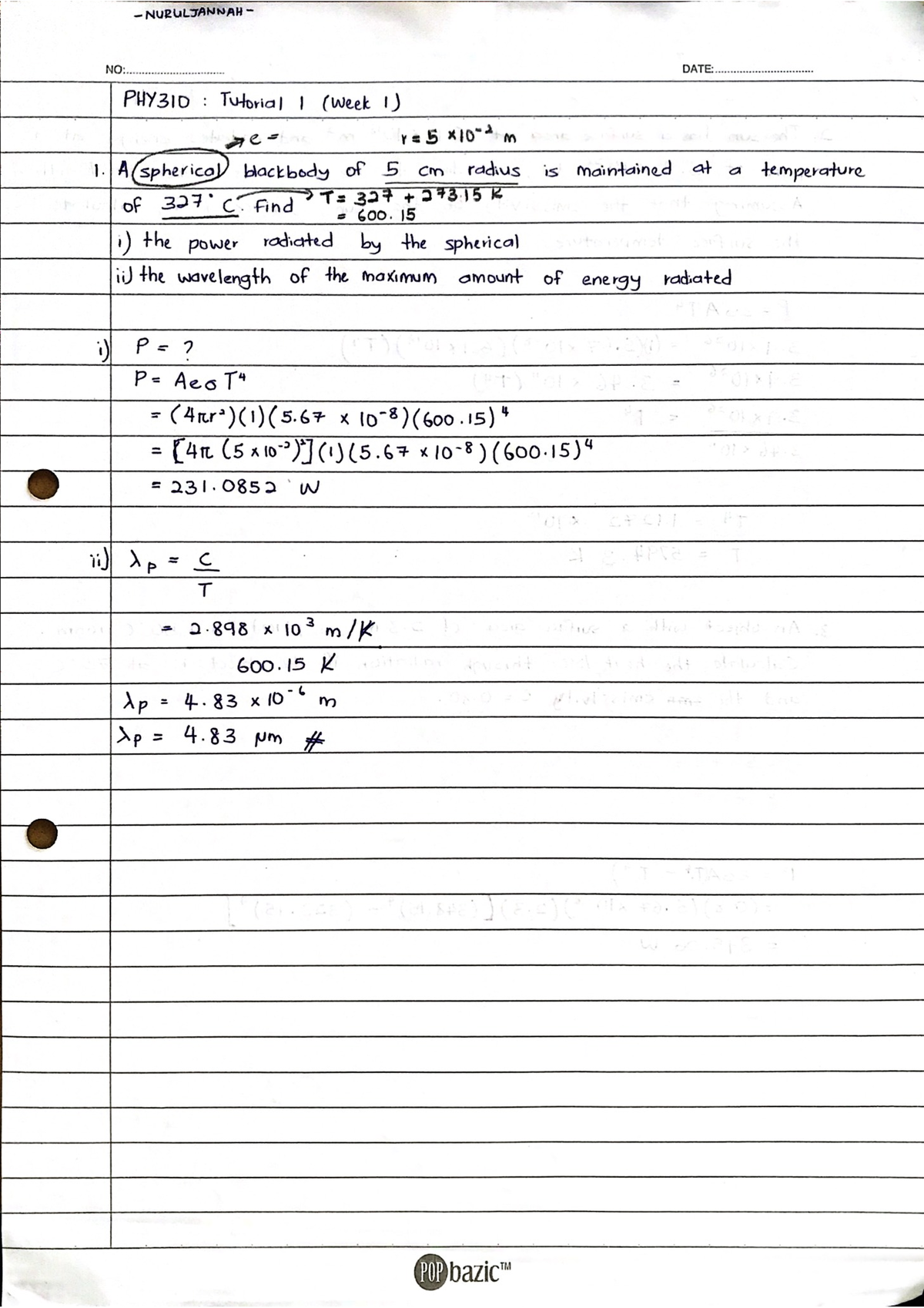 Tutorial Week 1 PHY310 - Modern Physics - Studocu