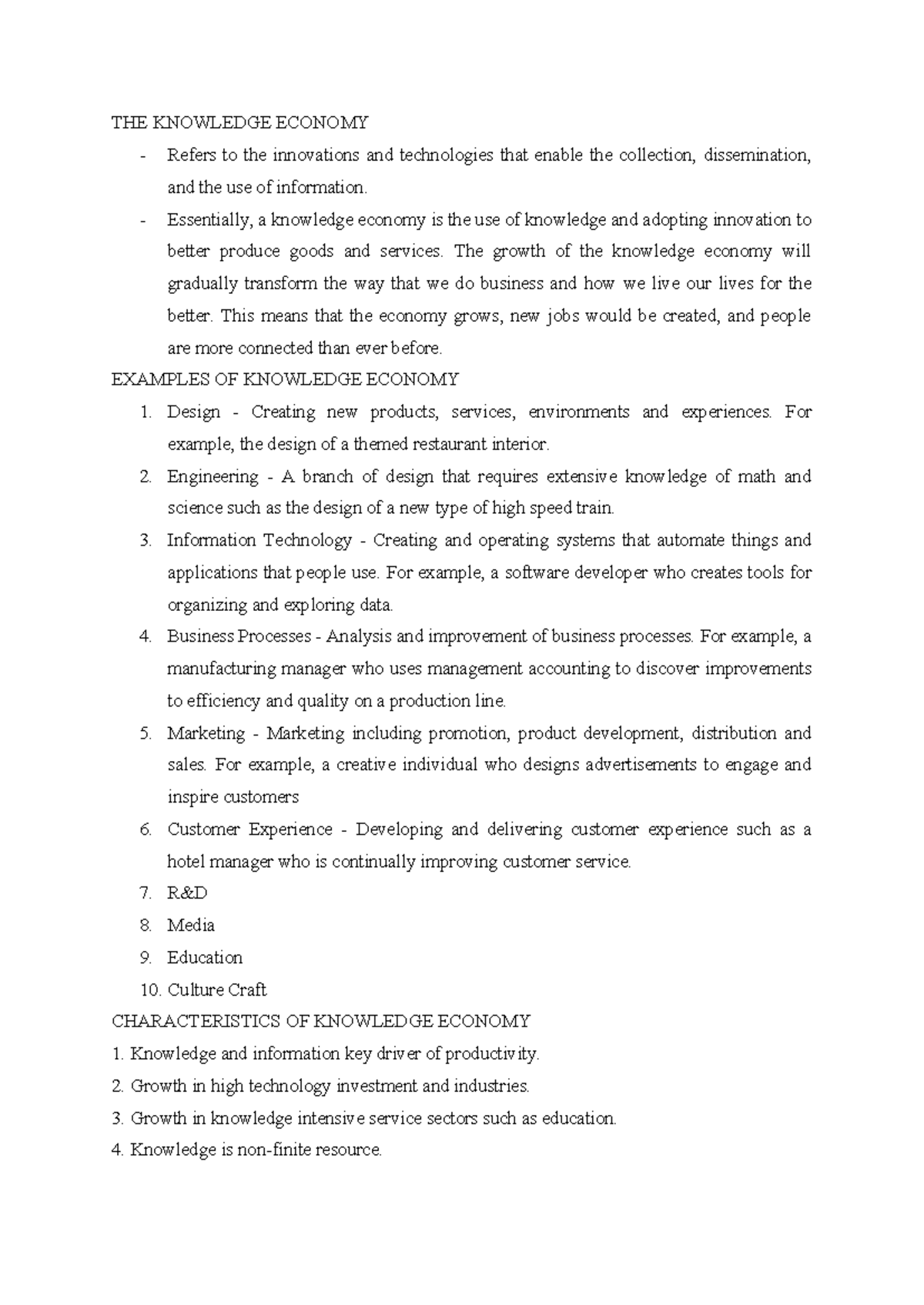 The Knowledge Economy - THE KNOWLEDGE ECONOMY Refers to the innovations ...
