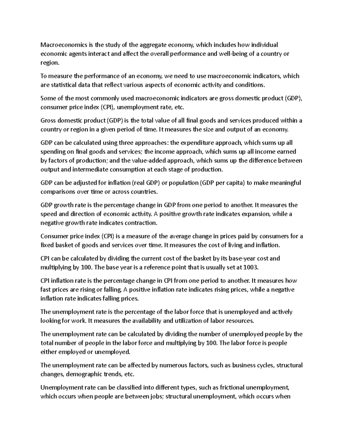 How do we measure the performance of an economy using indicators such