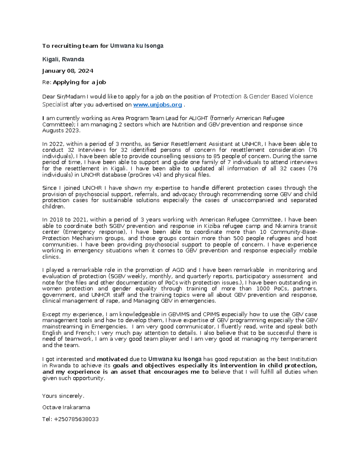 Motivation Letter - To recruiting team for Umwana ku Isonga Kigali ...
