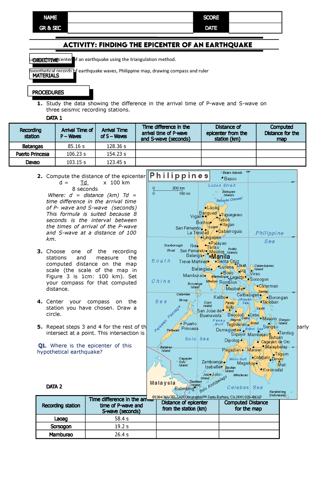 Triangulation Method - Locate the epicenter of an earthquake using the ...