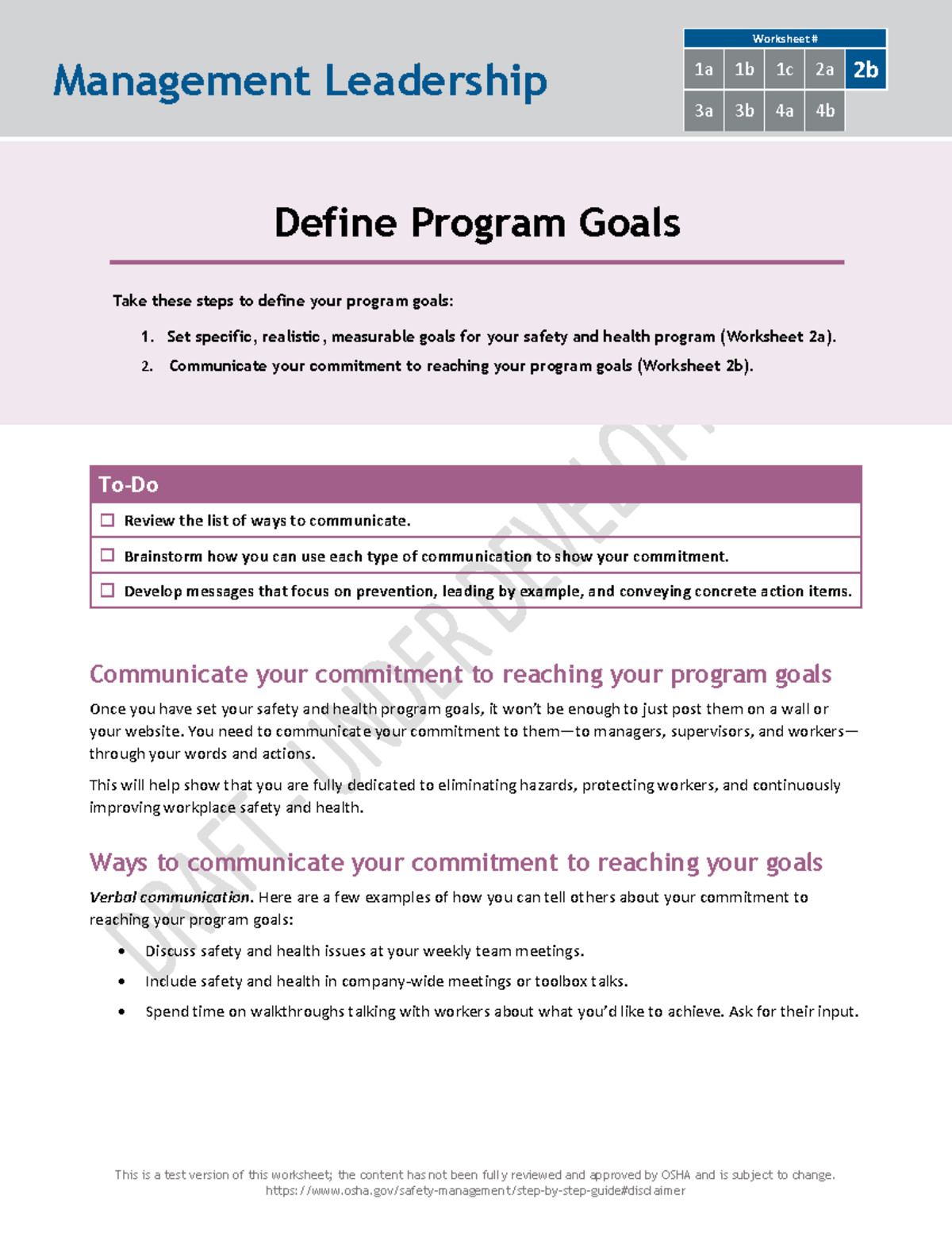 2b Commit To Achieve Program Goals - Management Leadership Worksheet 1a ...