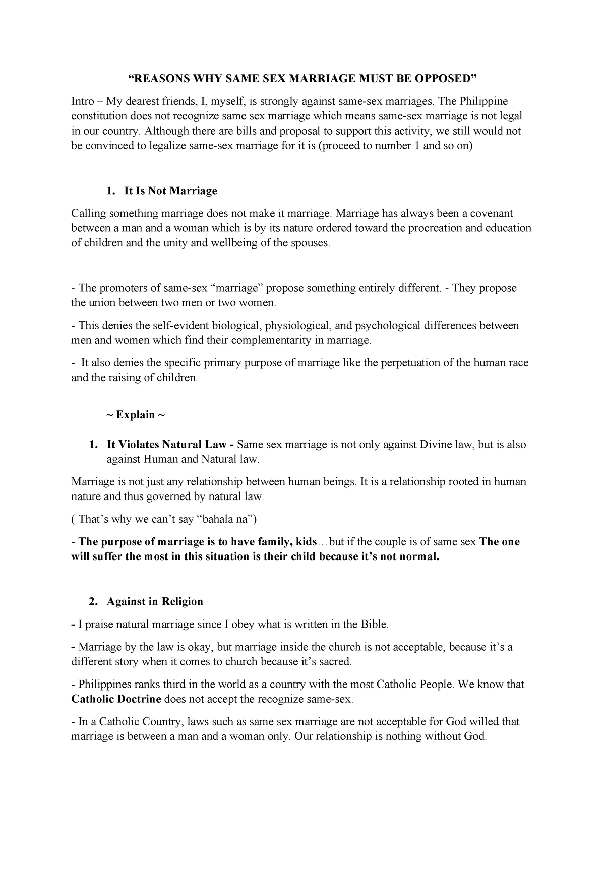 Debate same sex marriage - “REASONS WHY SAME SEX MARRIAGE MUST BE ...