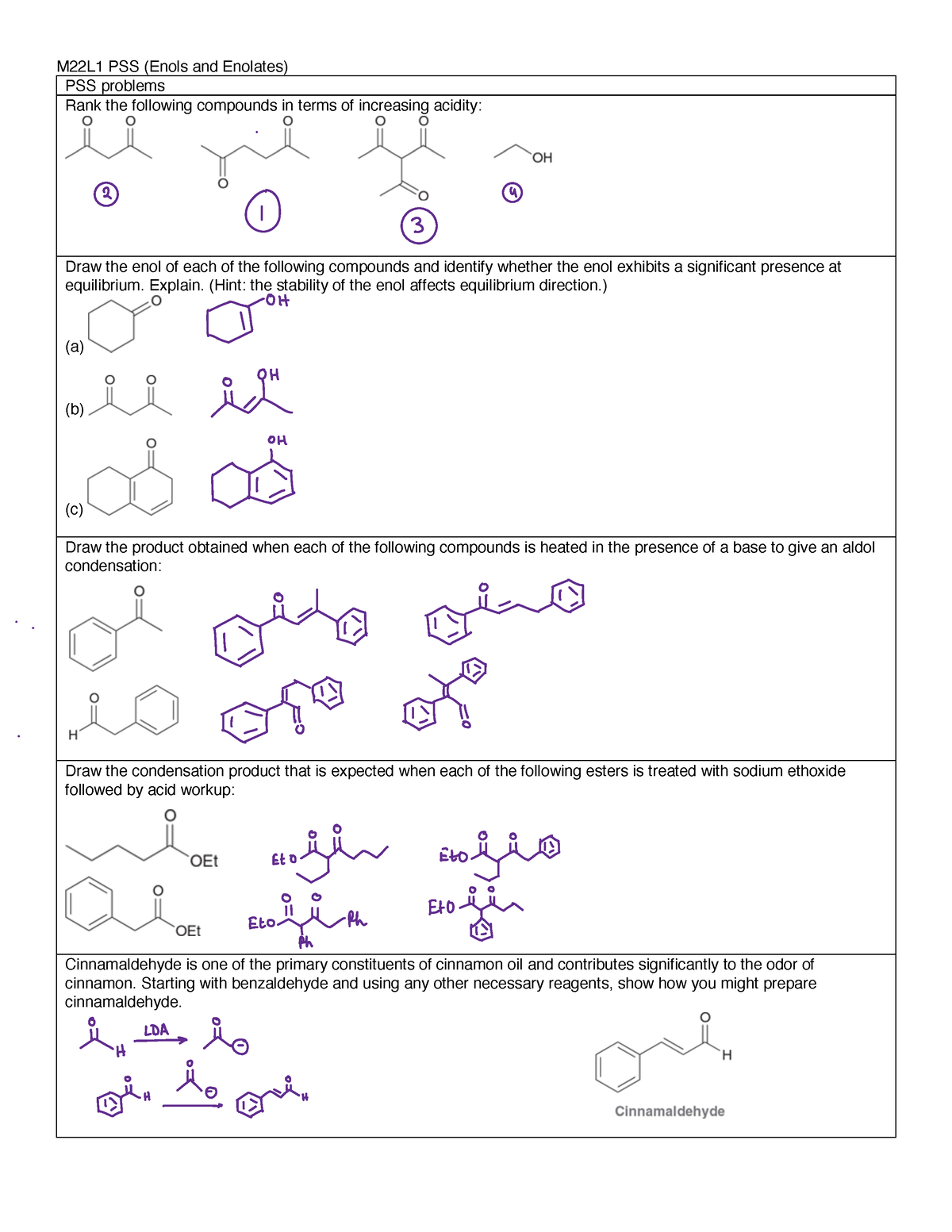 PSS22L1 - Richard Gurney - M22L1 PSS (Enols and Enolates) PSS problems ...