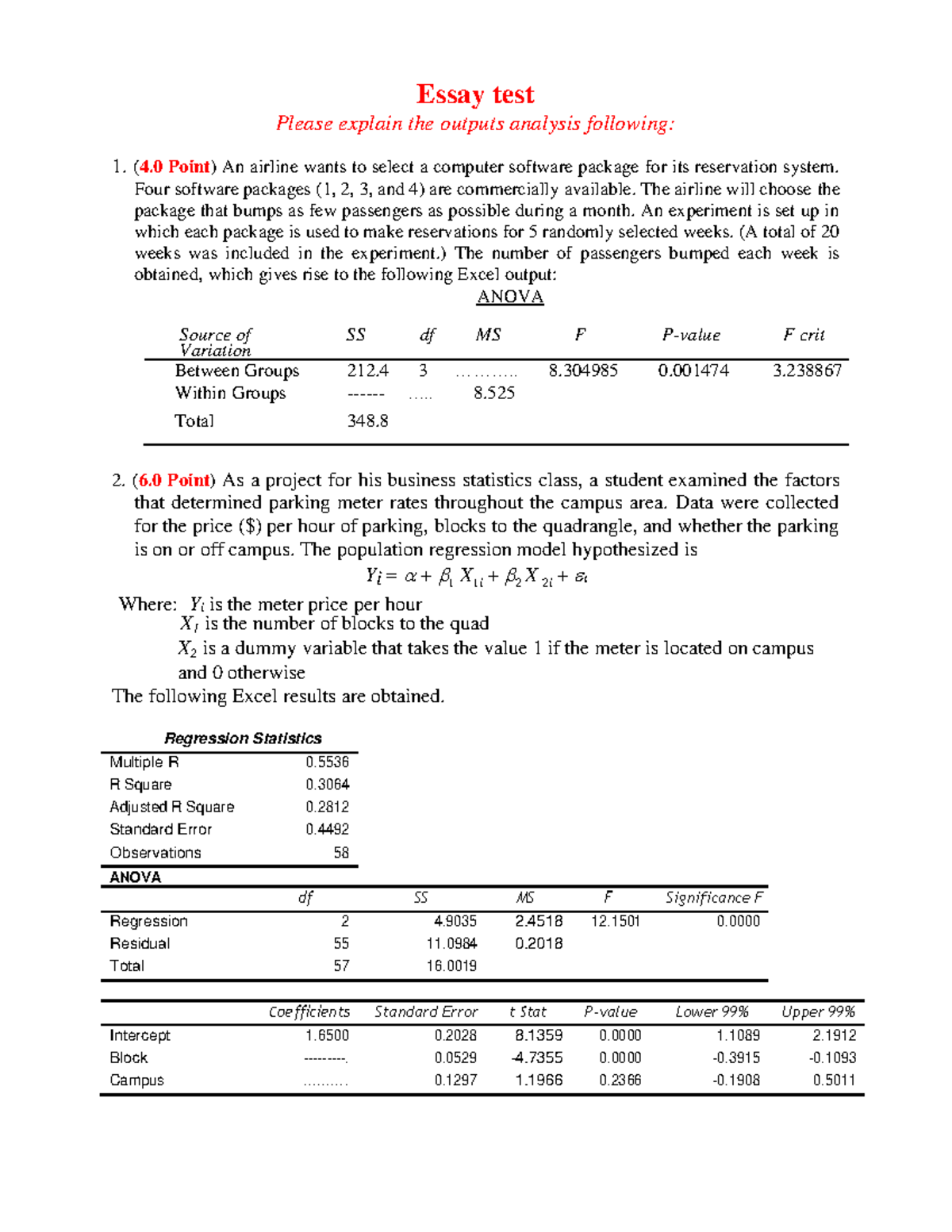 Essay test FA23 - âfas - Essay test Please explain the outputs analysis ...