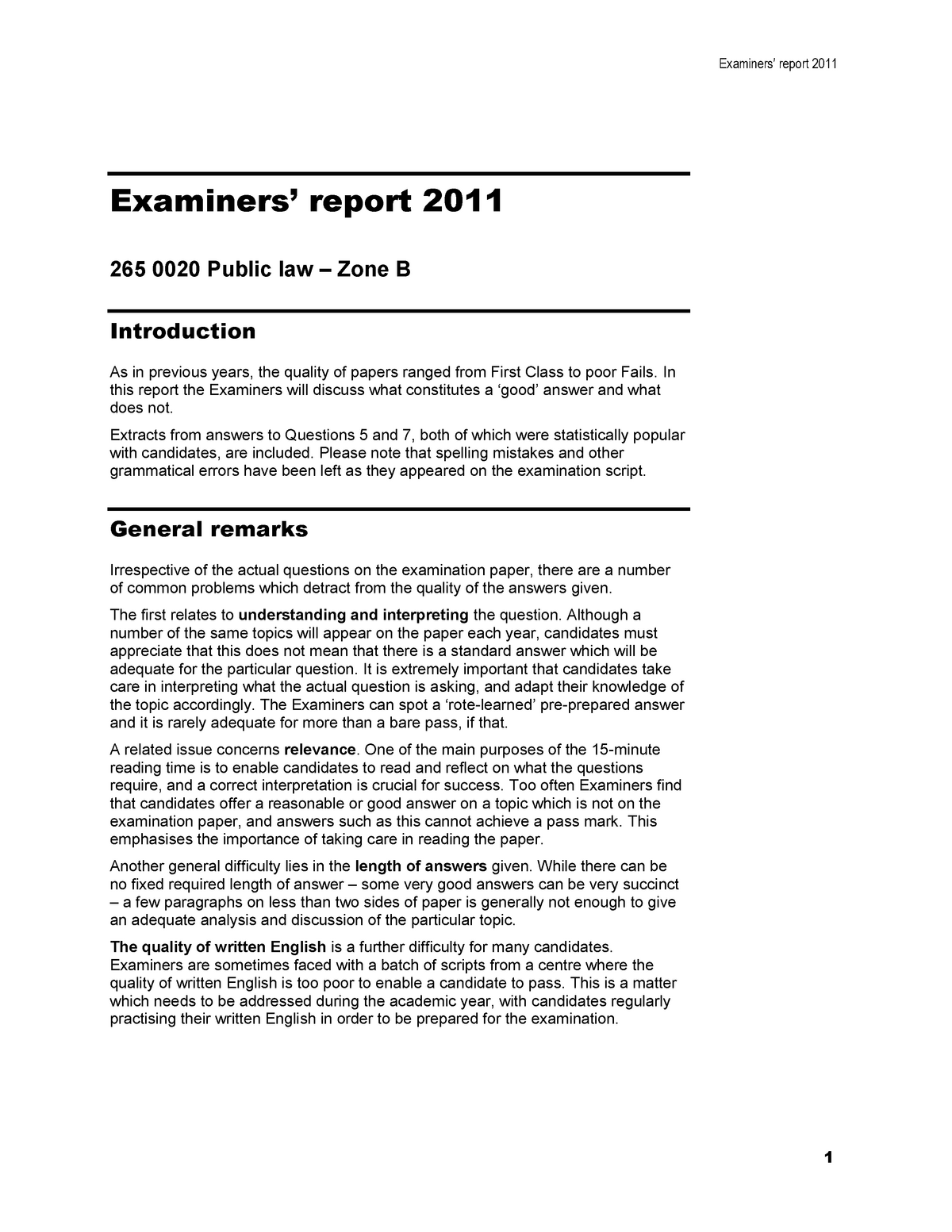 Public Report 2011 B - Examiners’ Report 2011 Examiners’ Report 2011 ...