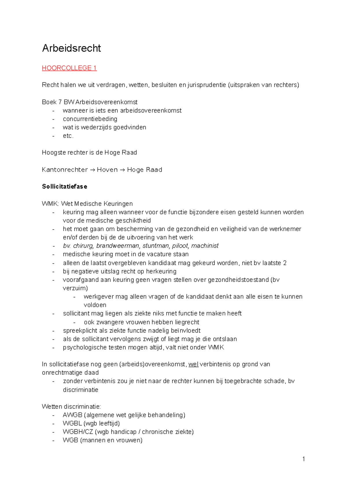 Arbeidsrecht Samenvatting - Arbeidsrecht HOORCOLLEGE 1 Recht Halen We ...