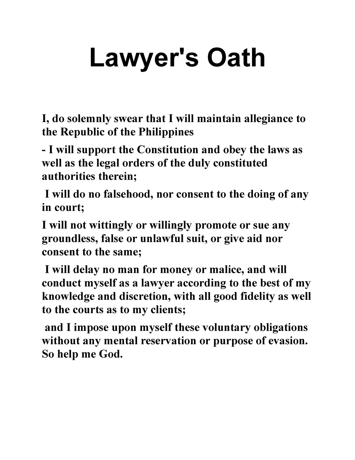 Lawyer Oath Lawyer #39 s Oath I do solemnly swear that I will maintain