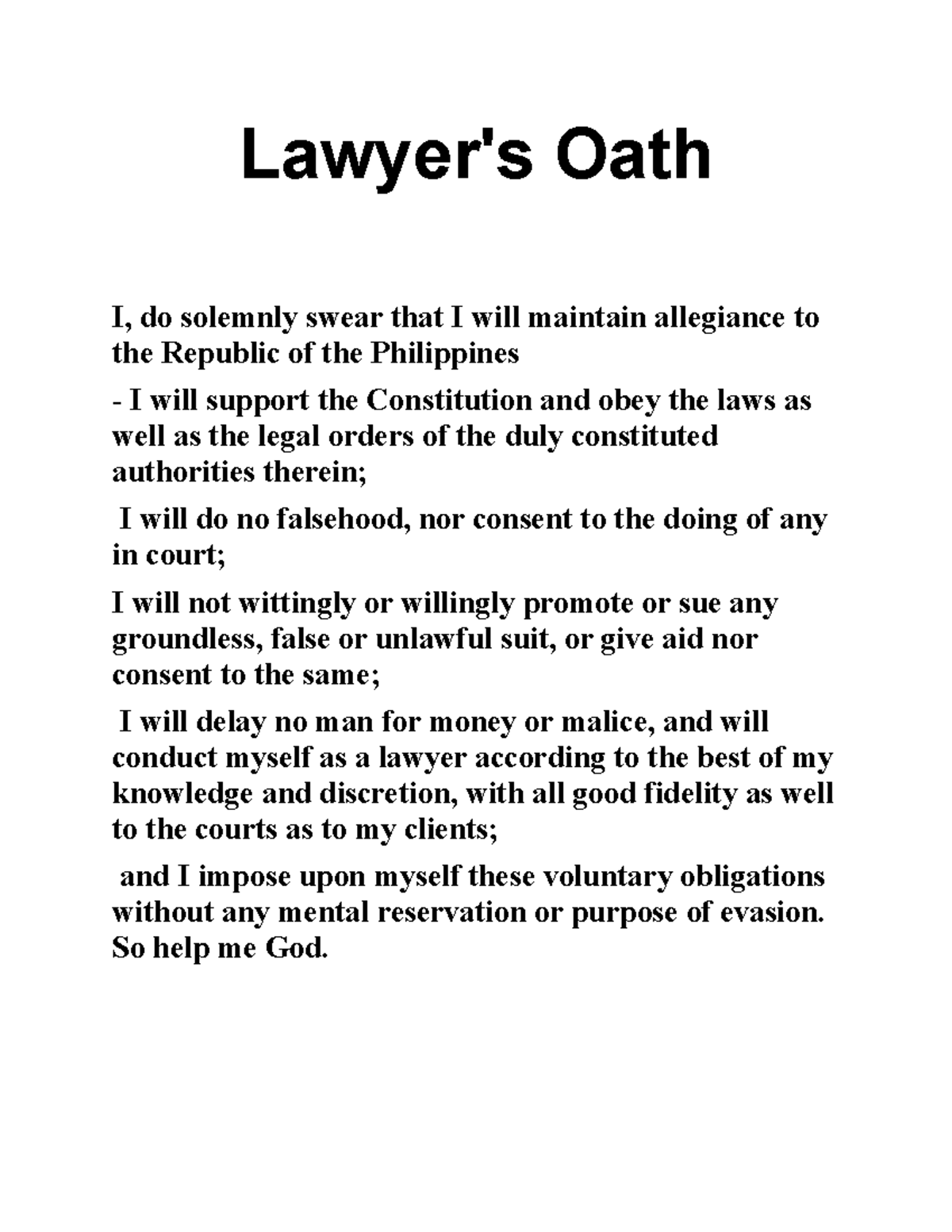 Lawyer Oath Lawyer #39 s Oath I do solemnly swear that I will maintain