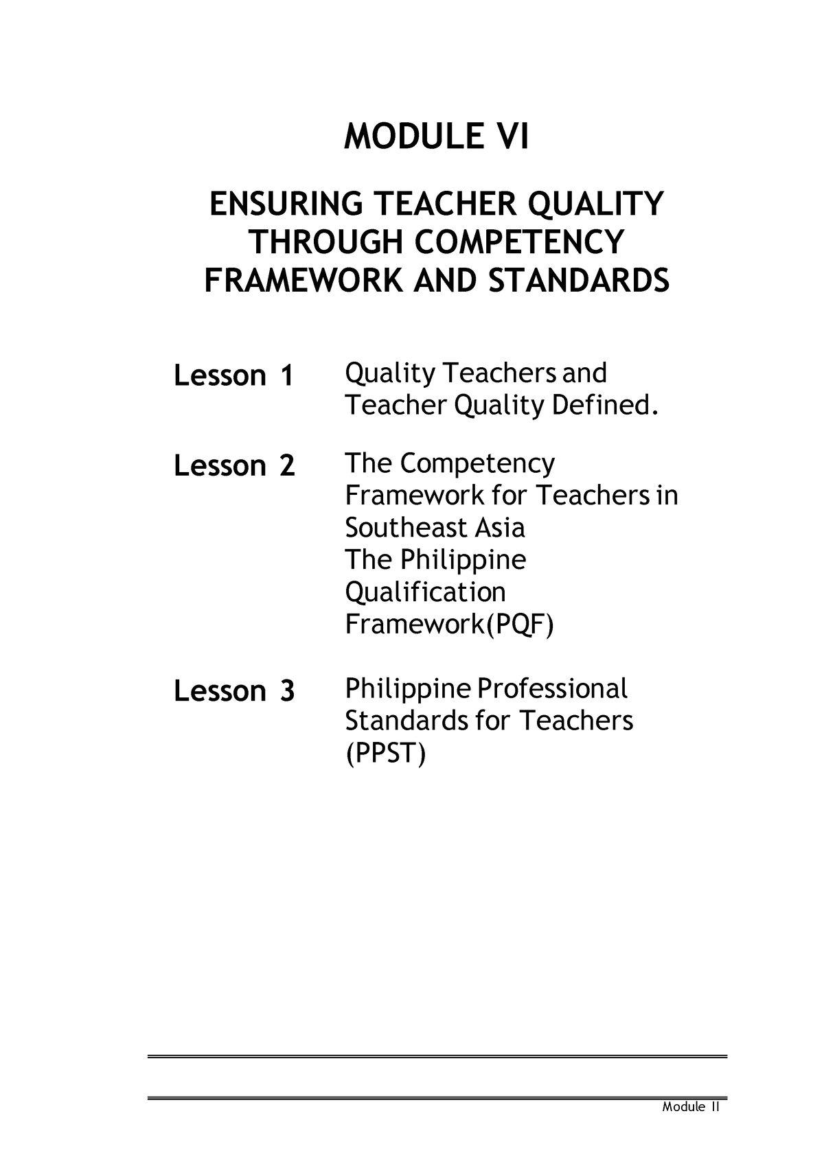 Module 6 The Teaching Profession - Module II MODULE VI ENSURING TEACHER ...