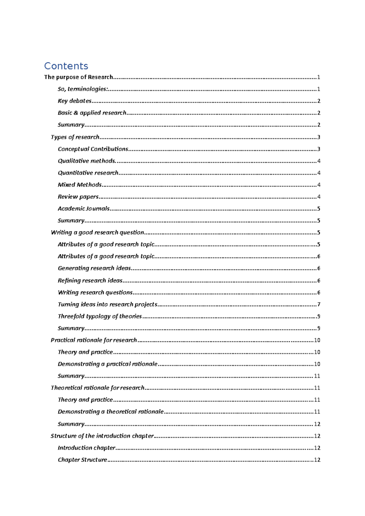 Session 1 - Purpose of research - Contents The purpose of Research ...