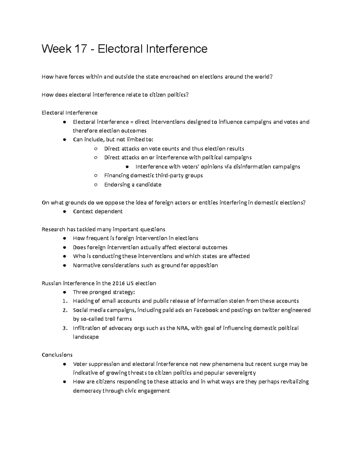 Week 17 - Electoral Interference - Week 17 - Electoral Interference How ...