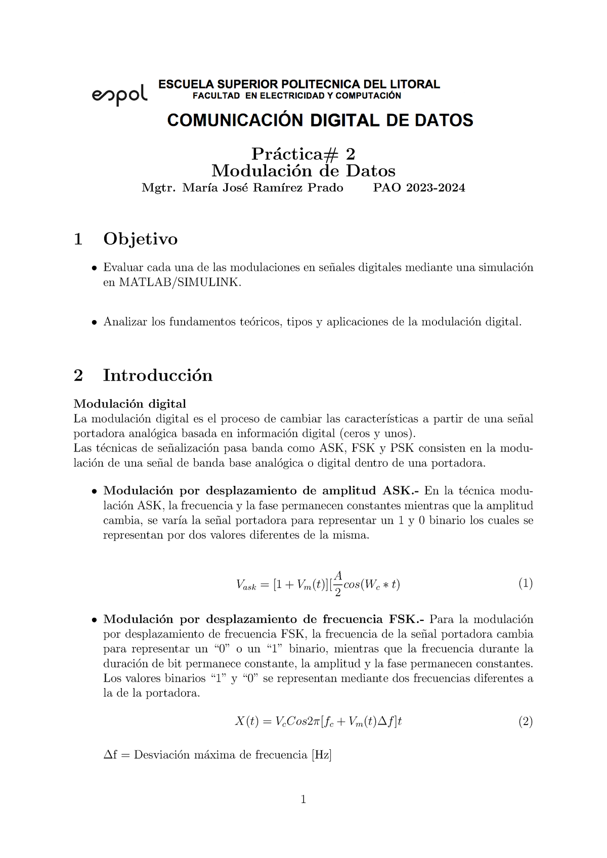 Práctica 2 CDD - Modulaciones - Pr ́actica# 2 Modulaci ́on De Datos ...