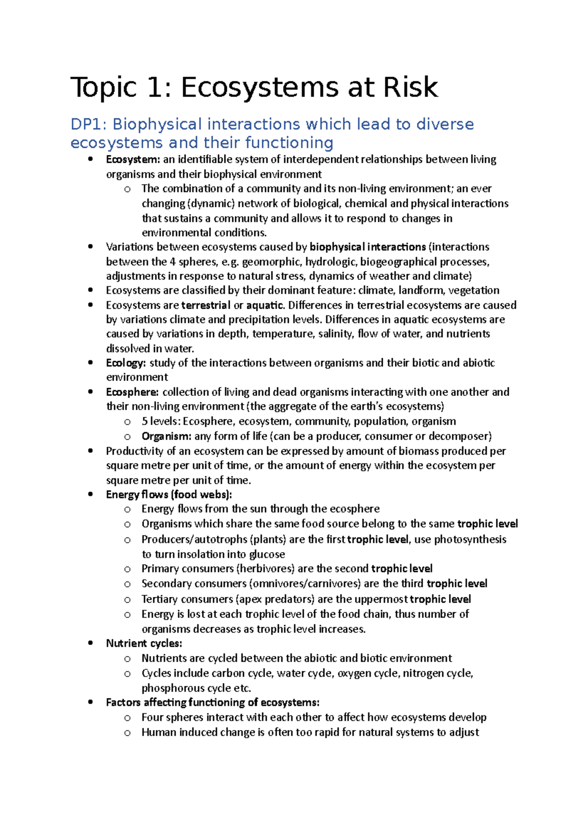 Ecosystems at Risk: Biophysical Interactions Vulnerability and ...