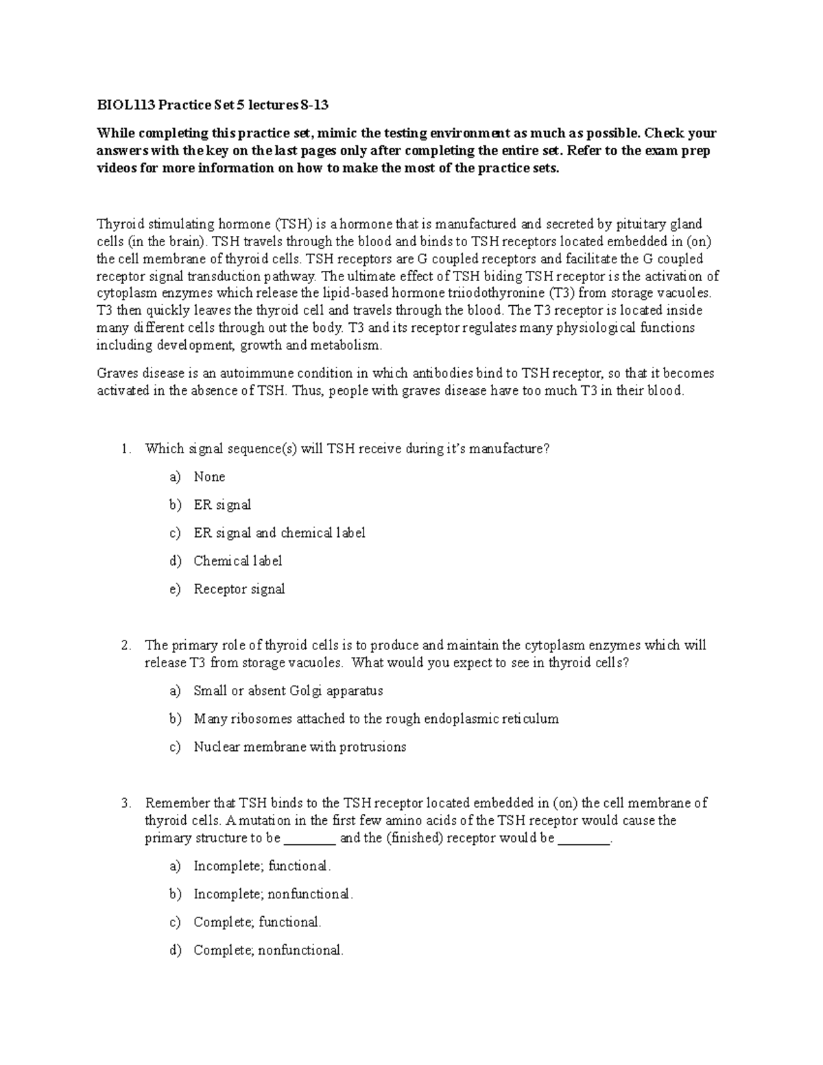 BIOL113 Practice Set 5 lectures 8-13 - Check your answers with the key ...