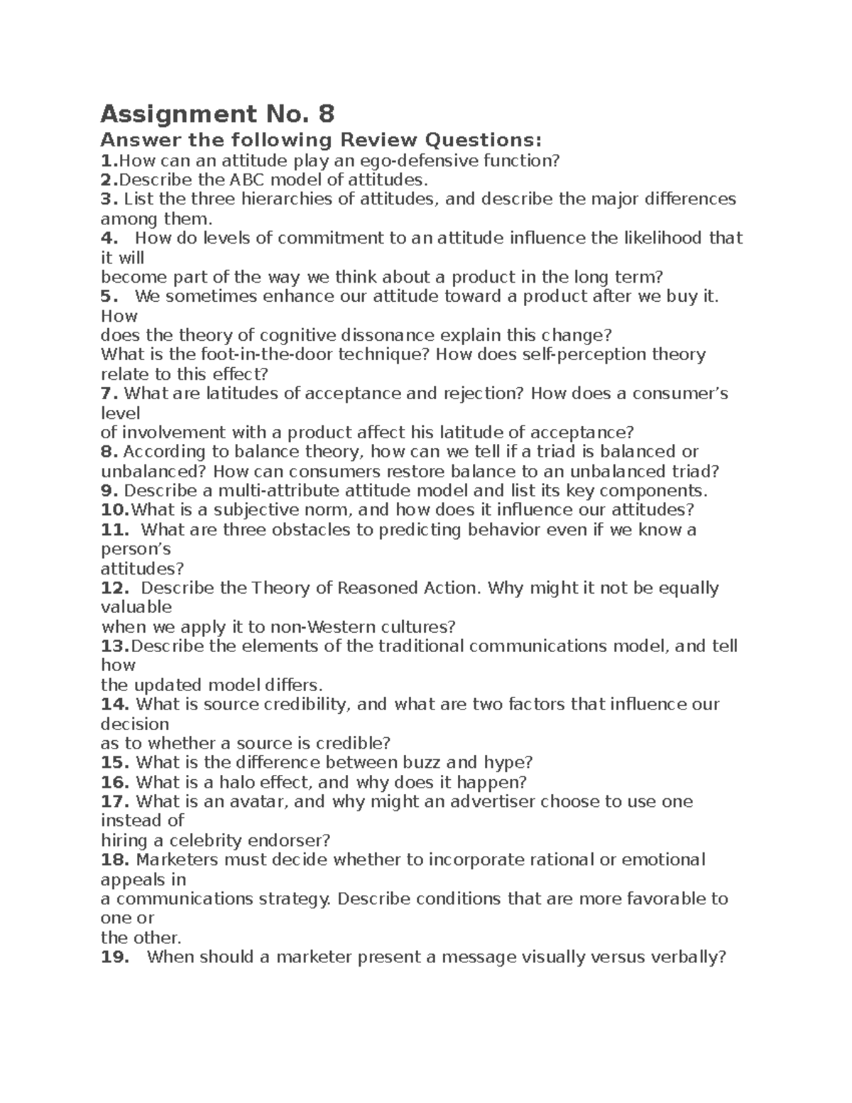 Tumala 8 - about human behavior - Assignment No. 8 Answer the following ...