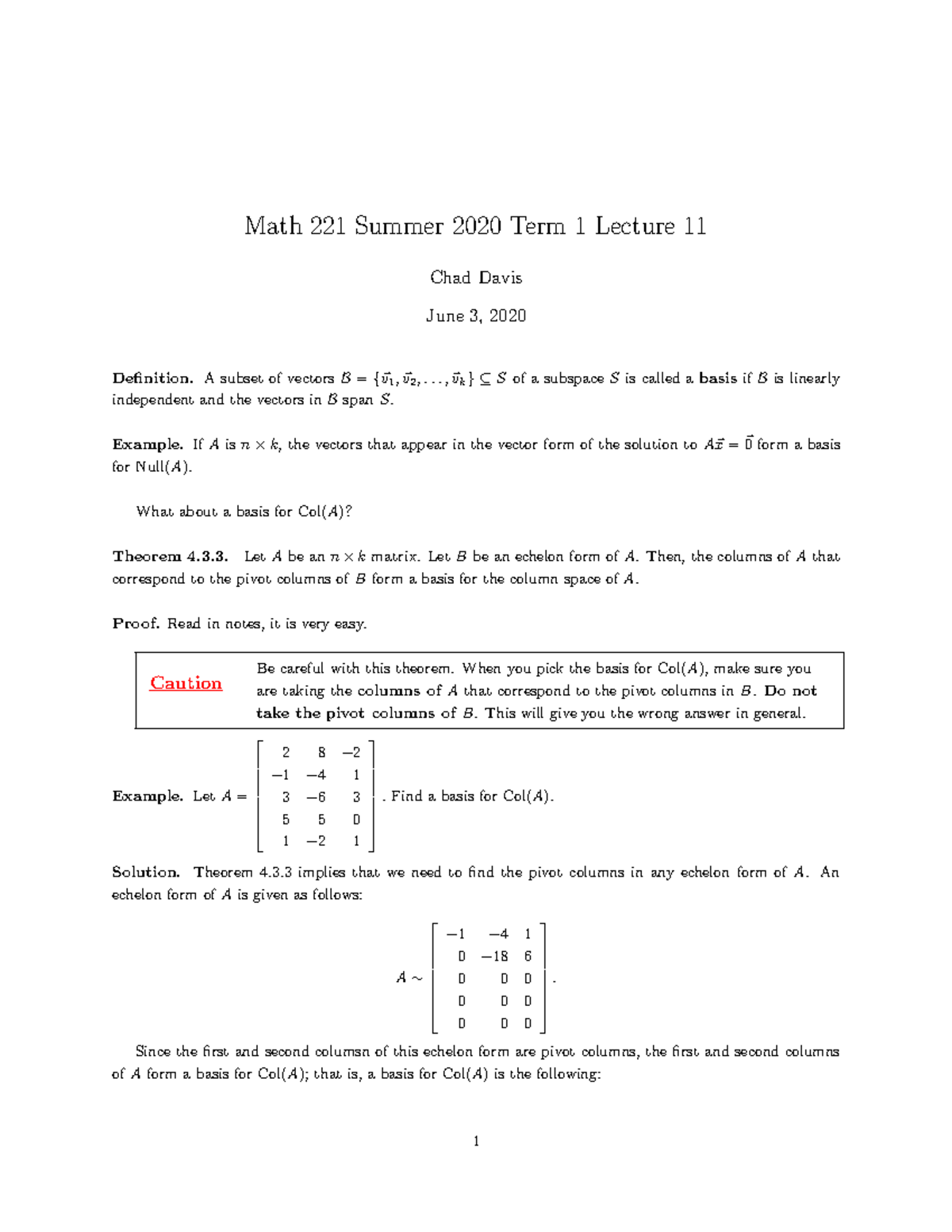 Math 221 S20 T1 Lecture 11 - Math 221 Summer 2020 Term 1 Lecture 11 ...