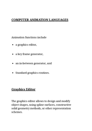 COMPUTER ANIMATION LANGUAGES Animation functions include a graphics -  Studocu