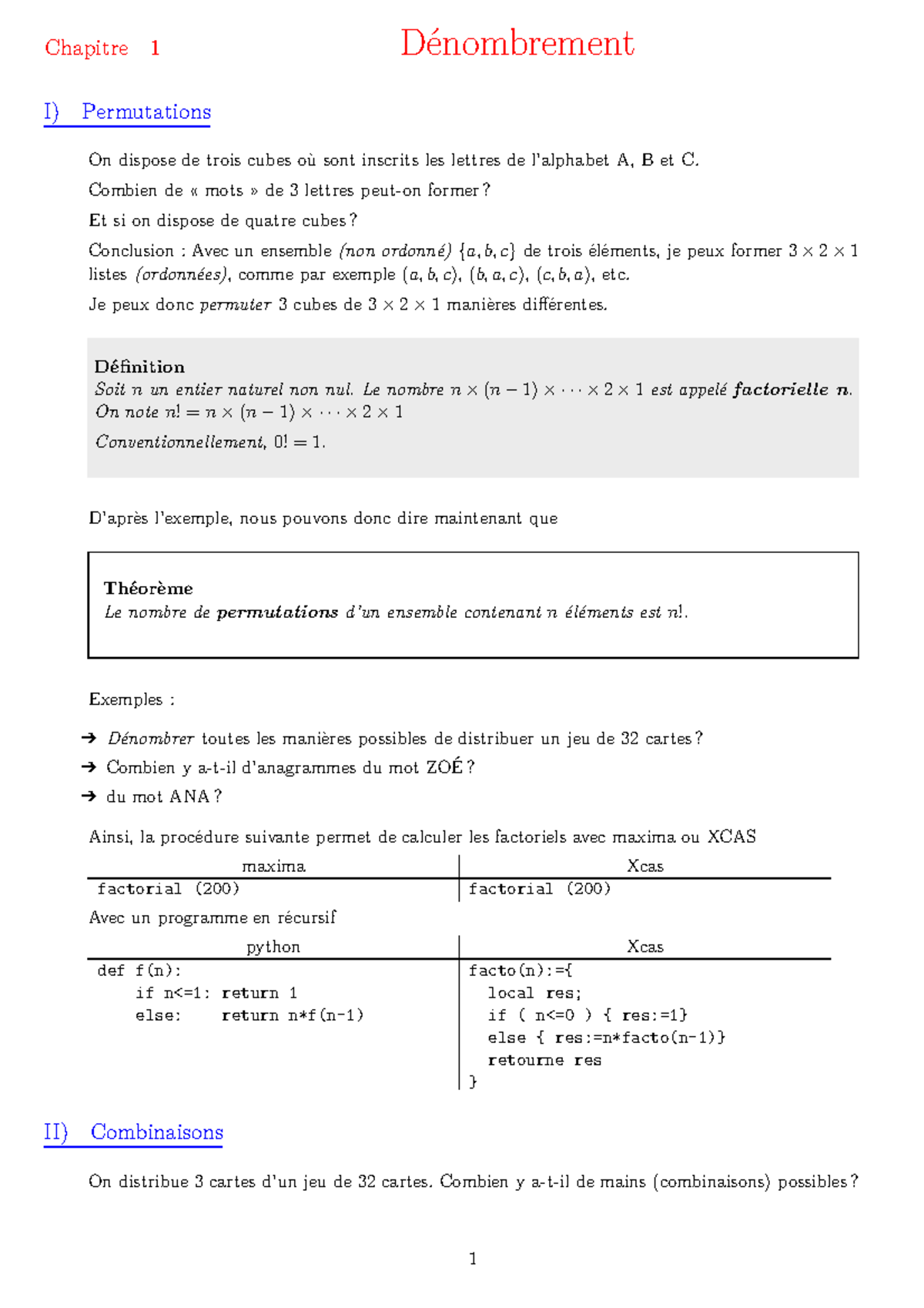 De Nombrement - Chapitre 1 Dénombrement I) Permutations On Dispose De ...