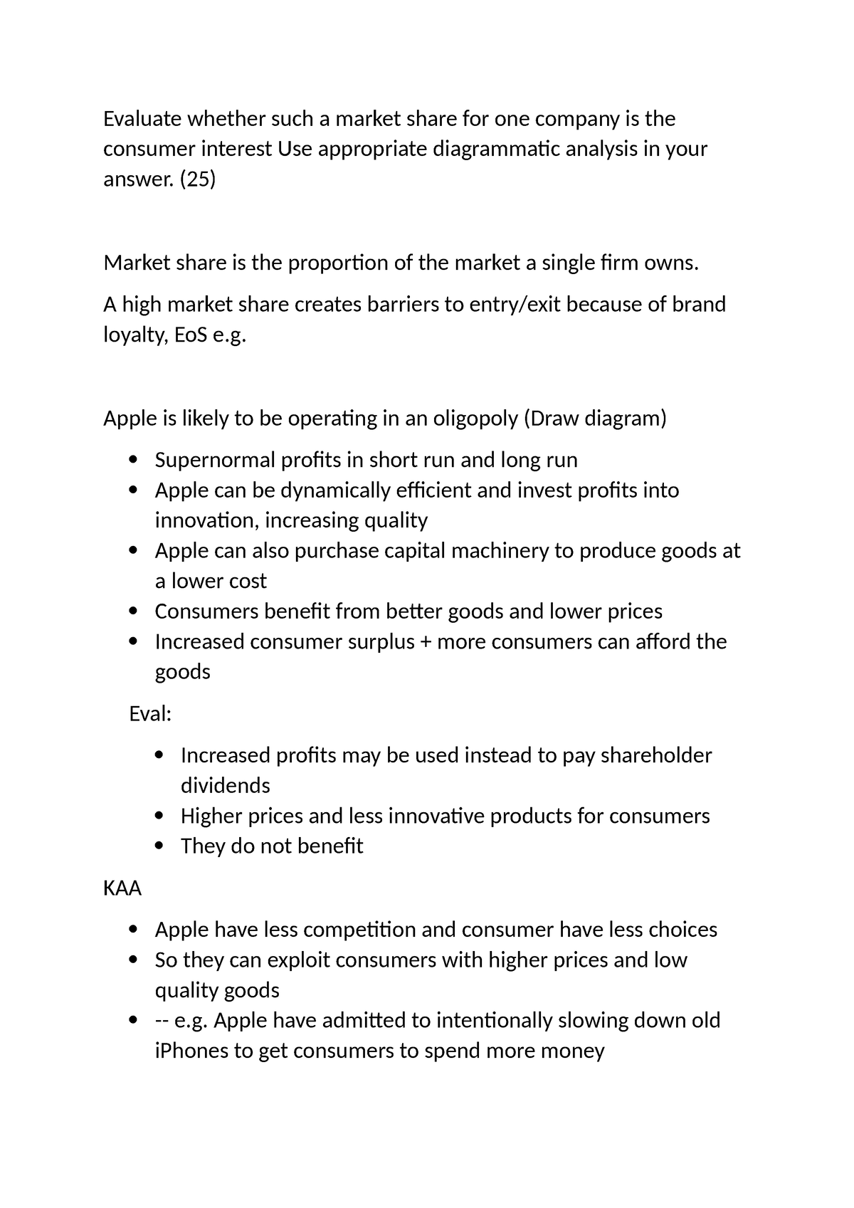 Oligopoly 25marker - Practice essay plan. - Evaluate whether such a ...