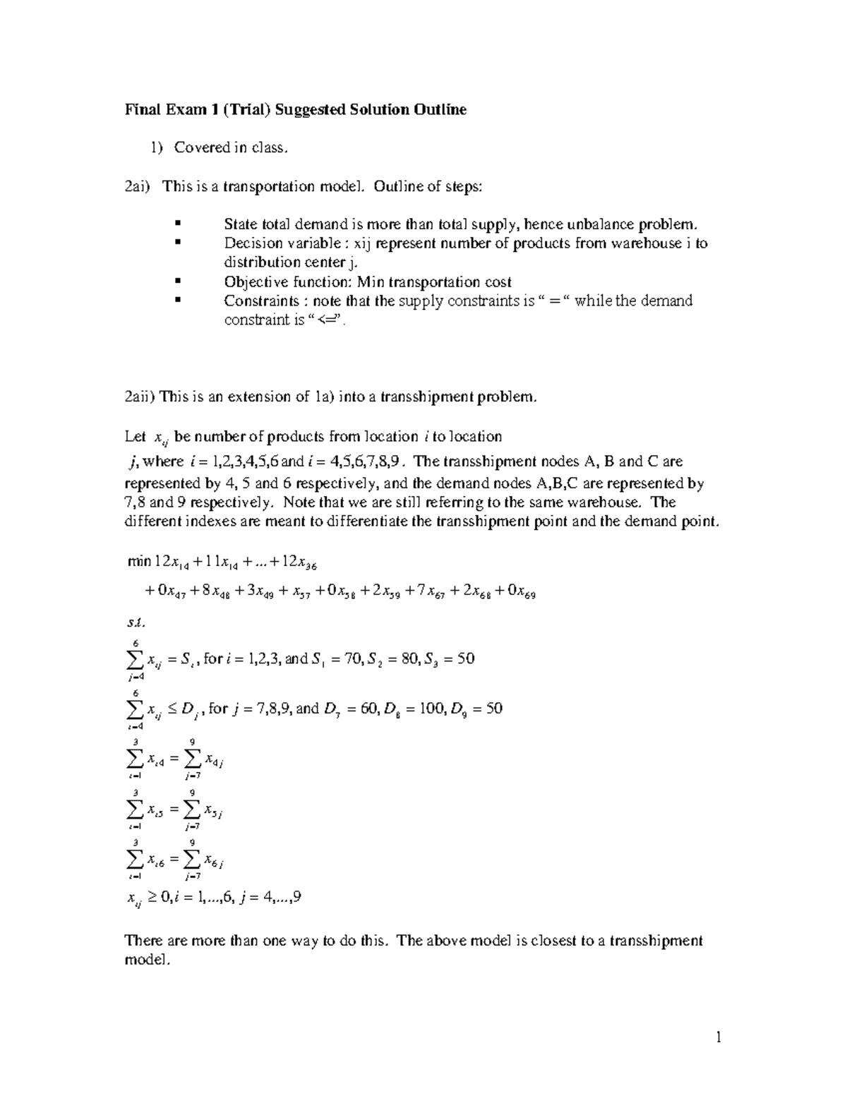 Trial paper 2016 solution outline - Final Exam 1 (Trial) Suggested ...