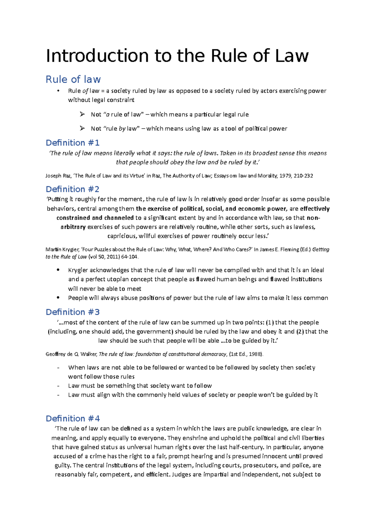 LLB104-Week3 - Lecture notes 3 - Introduction to the Rule of Law Rule ...