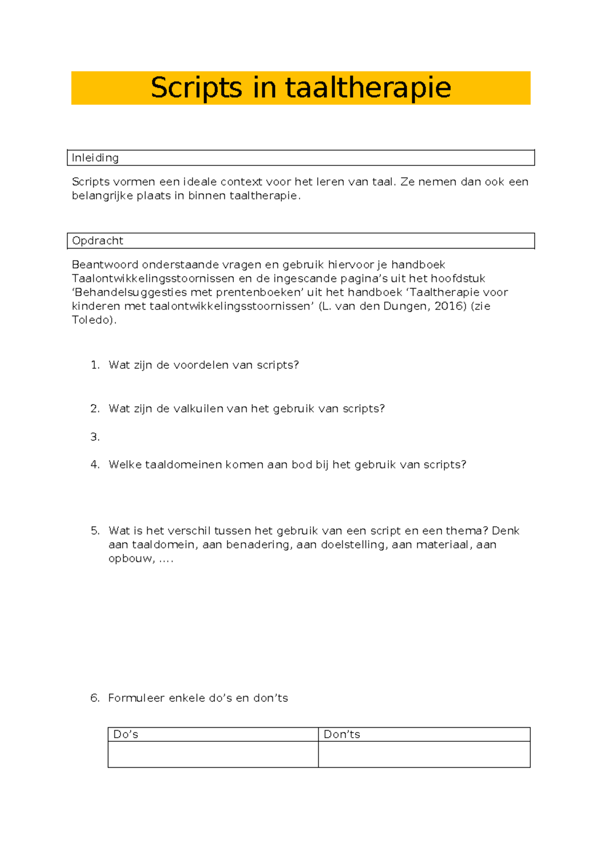 Relfecteren over scripts - Scripts in taaltherapie Inleiding Scripts ...