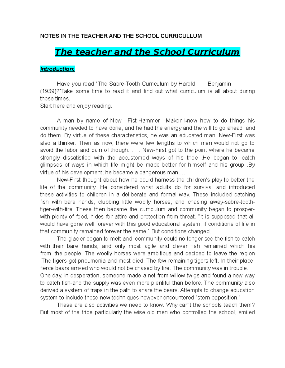 the-teacher-and-the-school-curriculum-notes-in-the-teacher-and-the