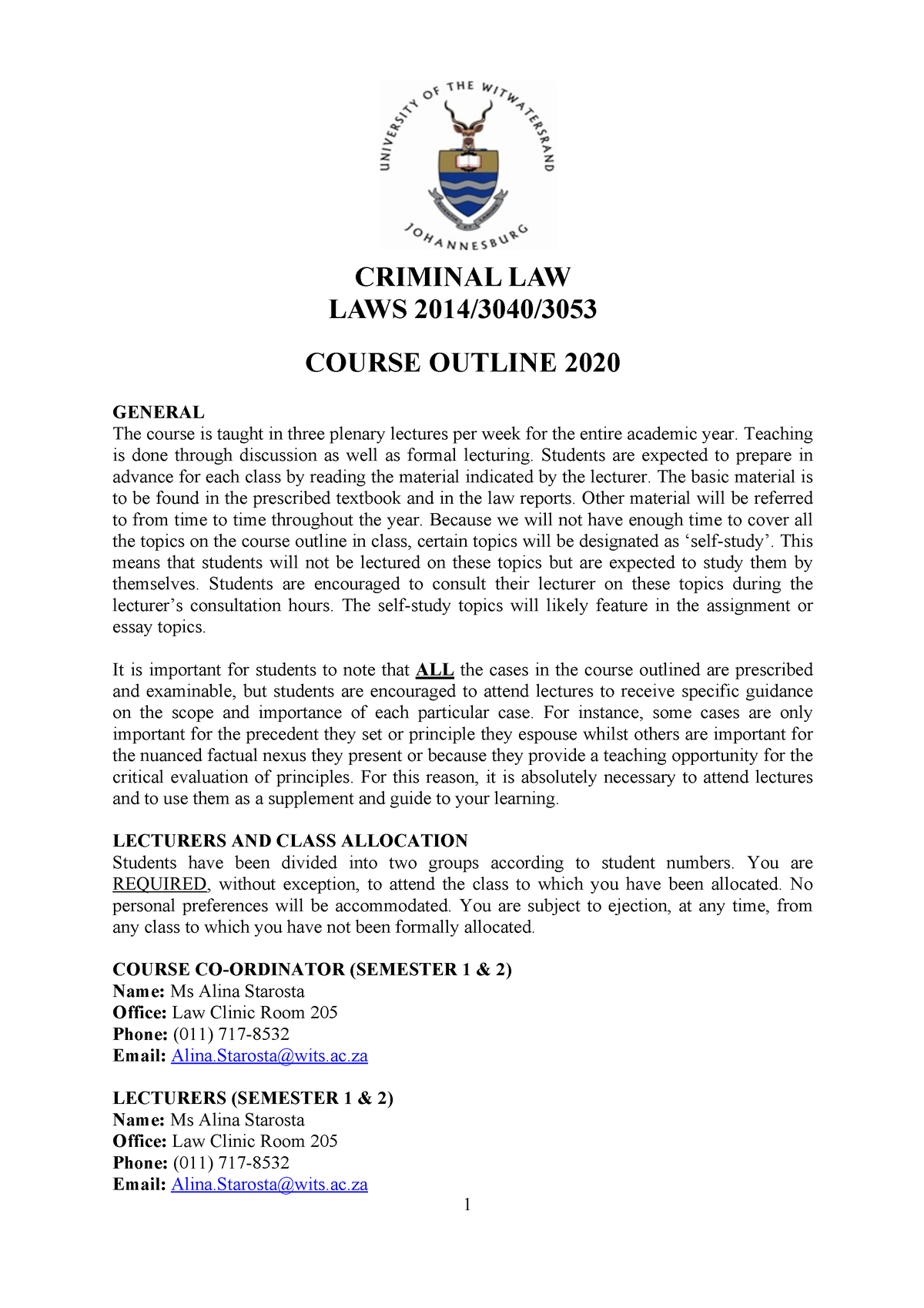 Criminal Law Course Outline 2020 Full Year Final - CRIMINAL LAW LAWS ...